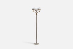 Lampada da terra di design italiano, ottone, marmo, vetro, Italia, anni '50