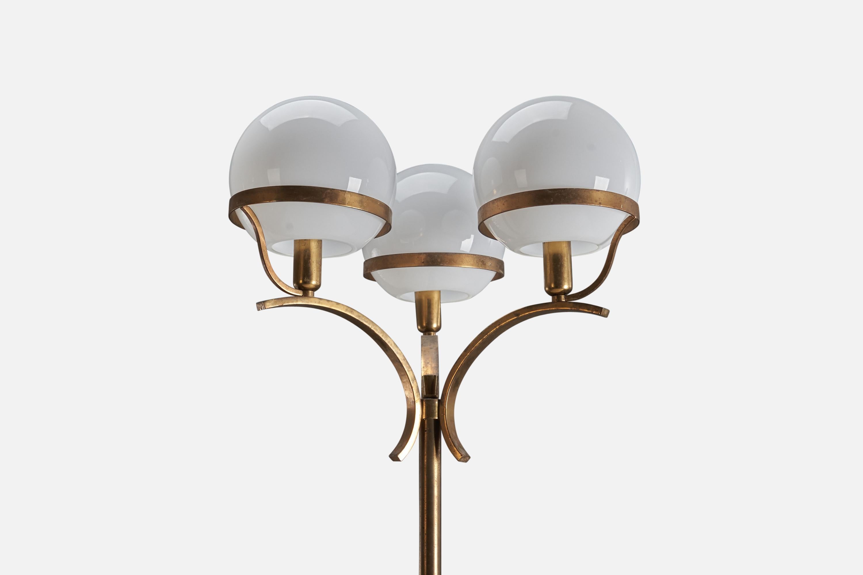 Mid-Century Modern Italian Designer, Floor Lamp, Brass, Marble, Glass, Italy, 1950s For Sale
