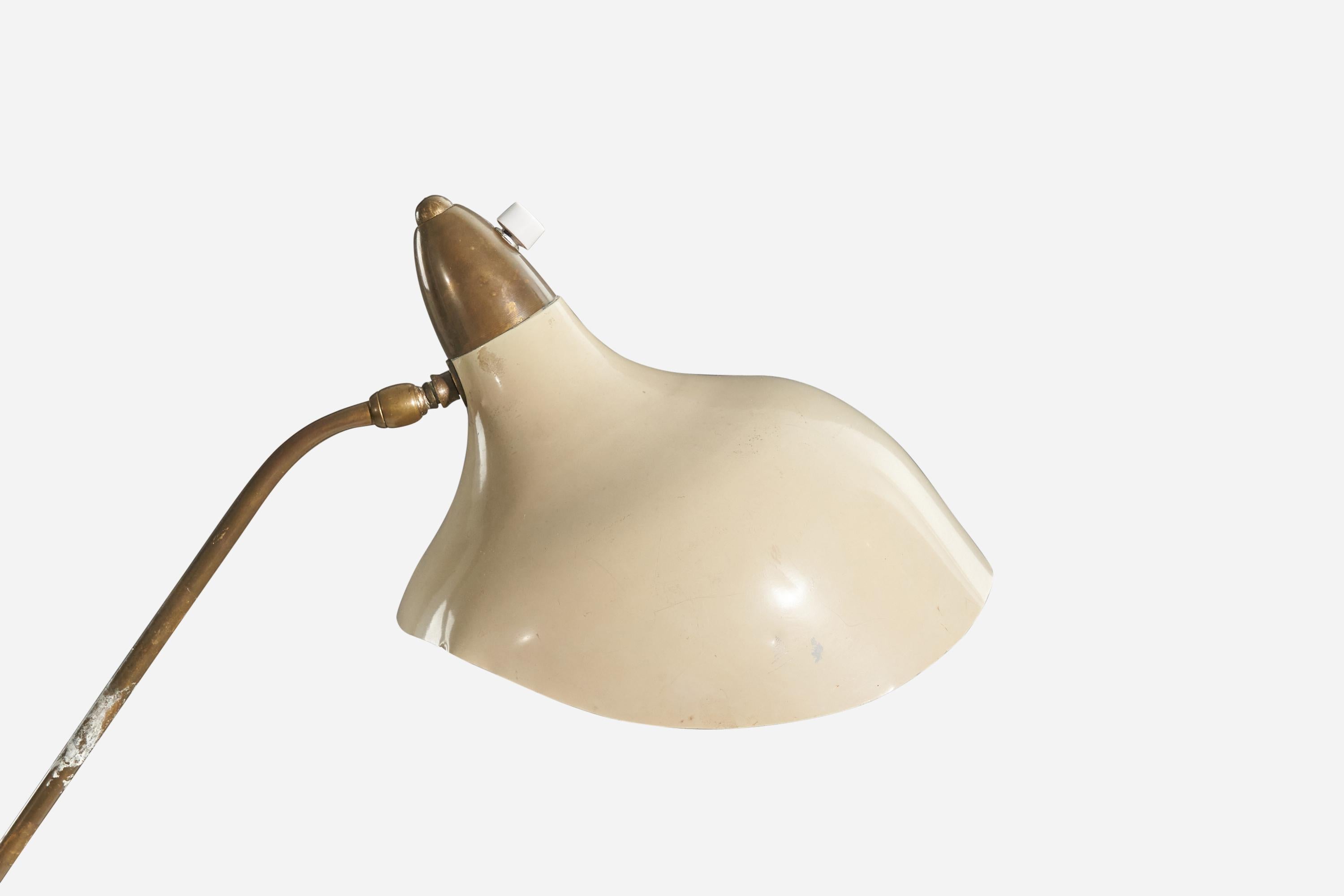 Mid-Century Modern Italian Designer, Floor Lamp, Brass, Marble, Metal, Italy, 1950s For Sale