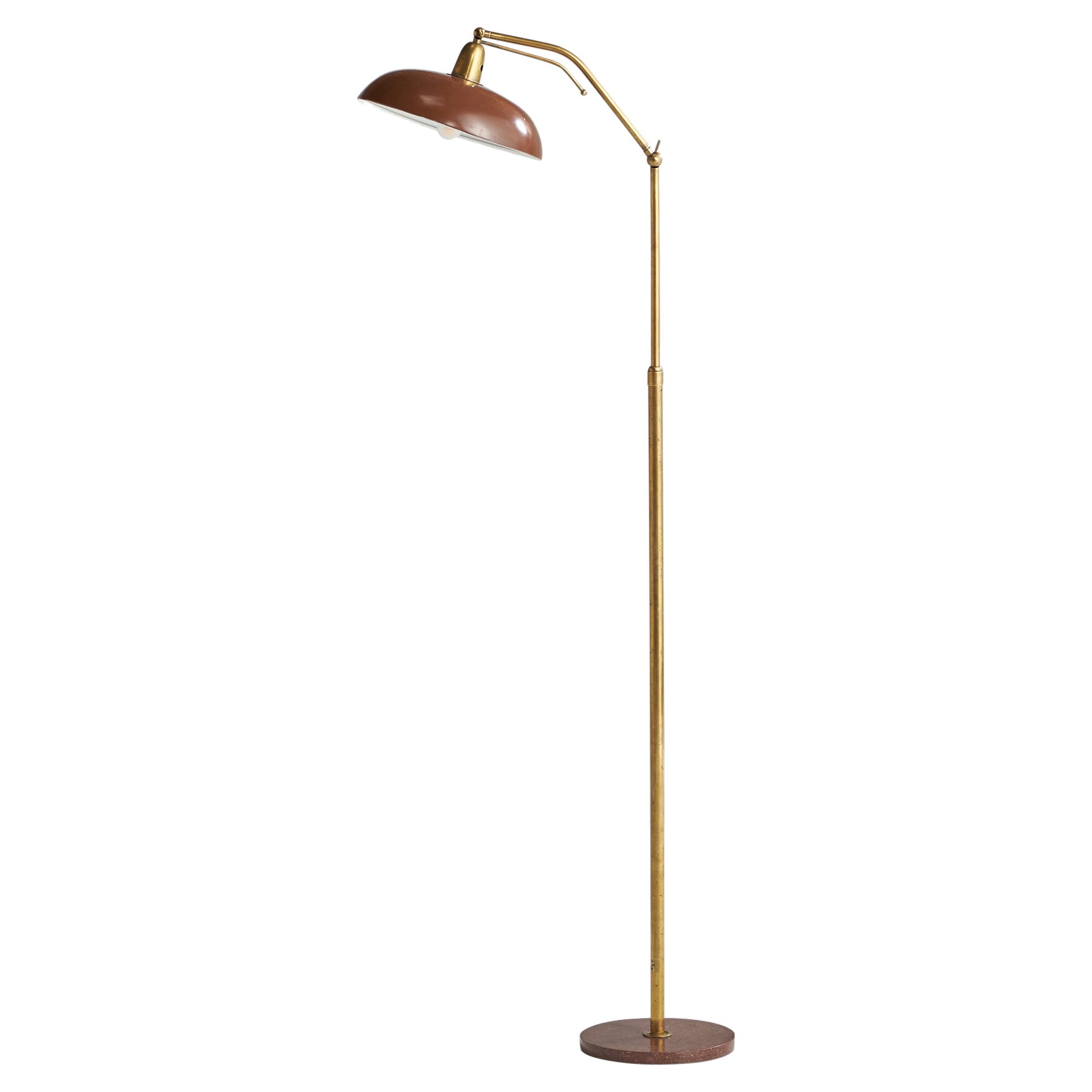 Lampada da terra di design italiano, ottone, marmo, metallo, Italia, anni '50