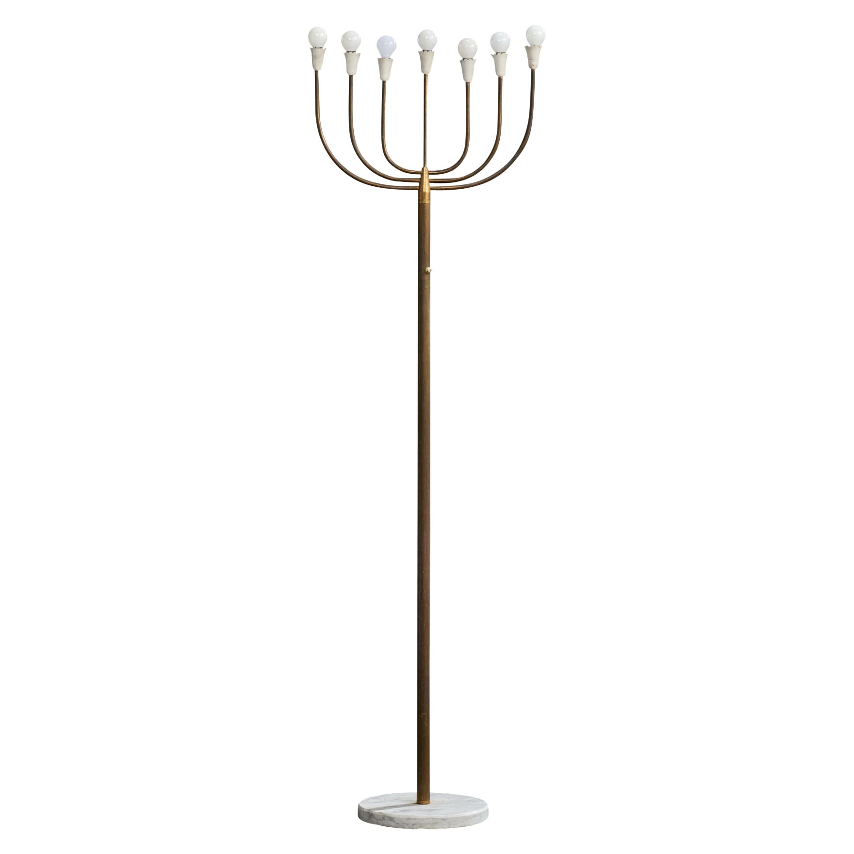 Diseñador italiano, Lámpara de pie, Latón, Mármol, Metal, Italia, Años 50 en venta