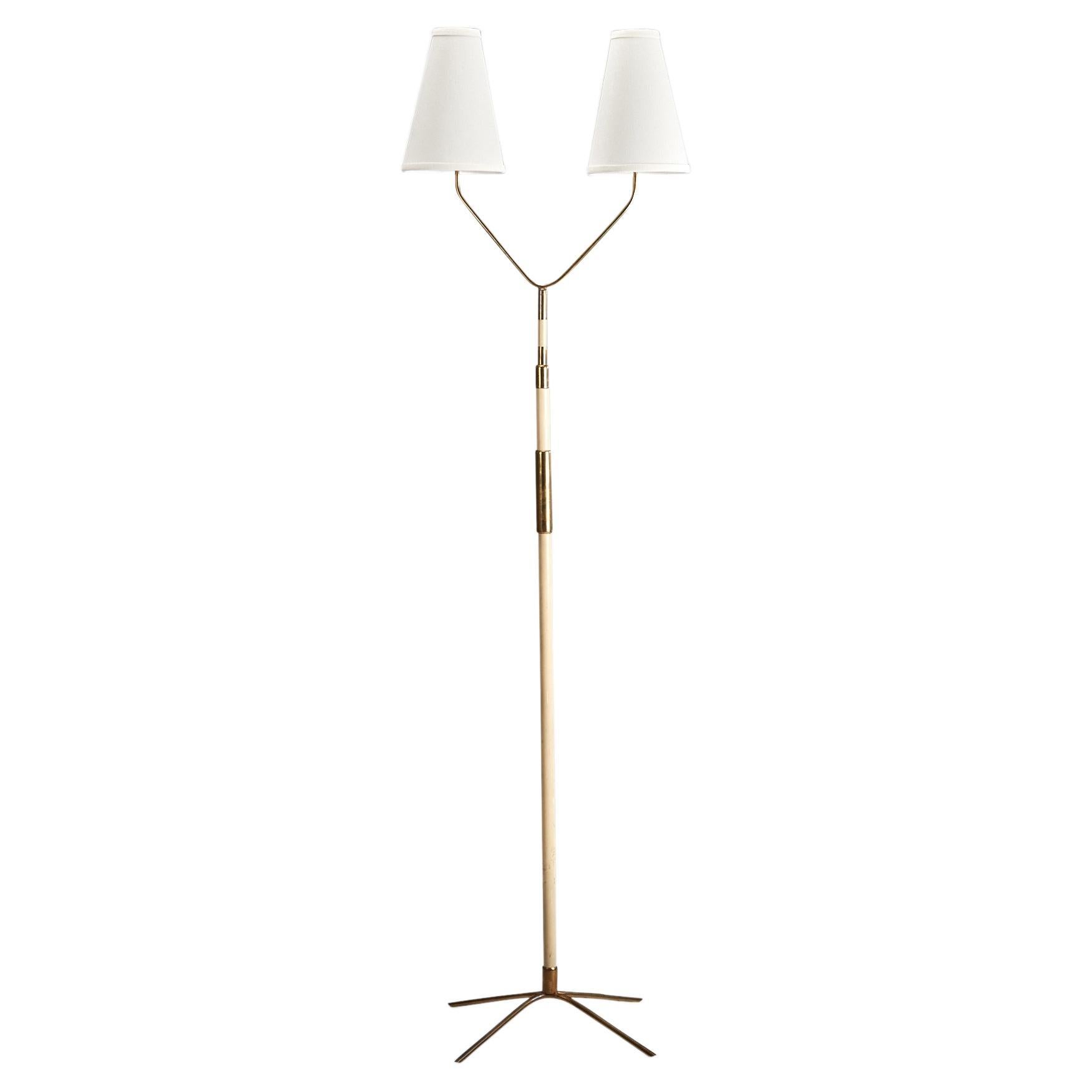 Italian Designer, Floor Lamp, Brass, Metal, Fabric, Italy, 1940s