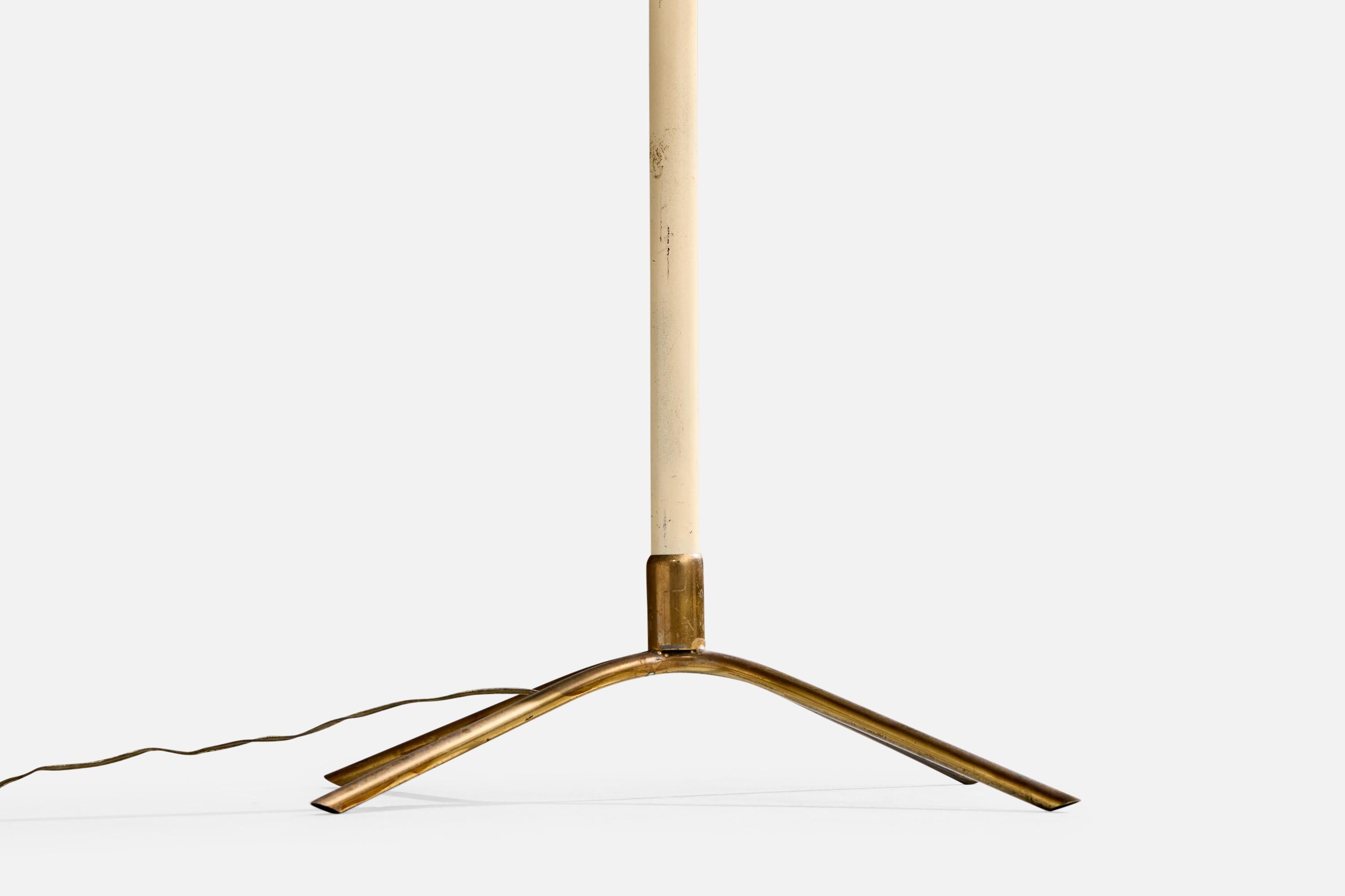Lampada da terra di design italiano, ottone, metallo, tessuto, Italia, anni '1950 in vendita 3