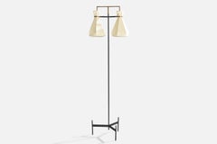 Italian Designer, Floor Lamp, Brass, Metal, Fabric, Italy, 1950s