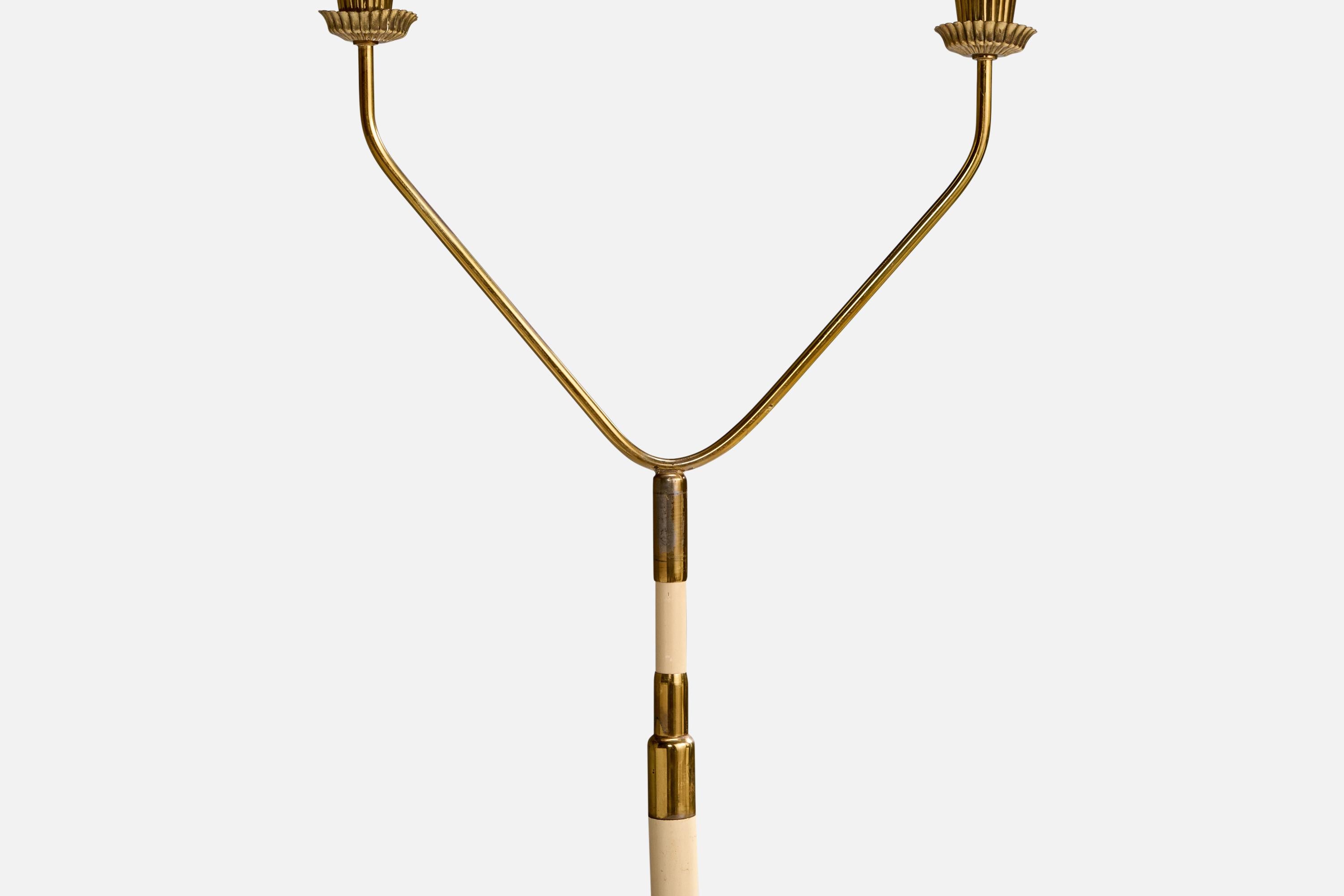 Metà XX secolo Lampada da terra di design italiano, ottone, metallo, tessuto, Italia, anni '1950 in vendita