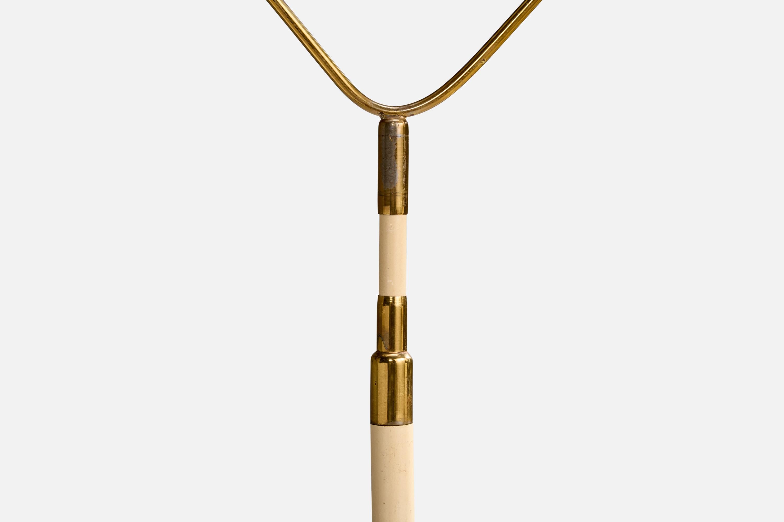 Metallo Lampada da terra di design italiano, ottone, metallo, tessuto, Italia, anni '1950 in vendita
