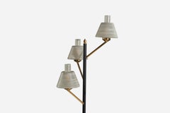 Lampada da terra di design italiano, ottone, metallo, vetro, Italia, anni '50