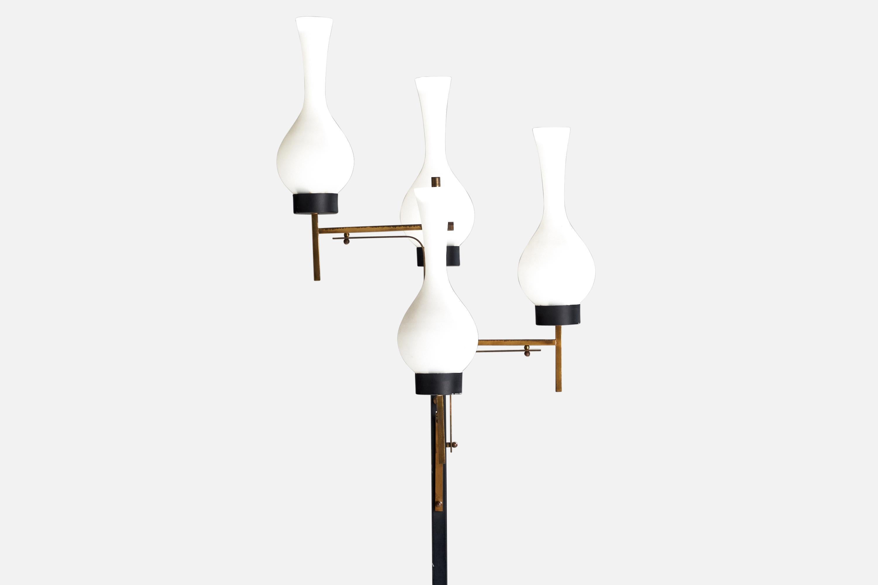 Mid-Century Modern Italian Designer, Floor Lamp, Brass, Metal, Glass, Italy, 1950s For Sale