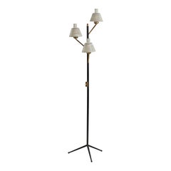Lampada da terra di design italiano, ottone, metallo, vetro, Italia, anni '50