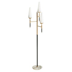 Vintage Italian Designer, Floor Lamp, Brass, Metal, Glass, Italy, 1950s