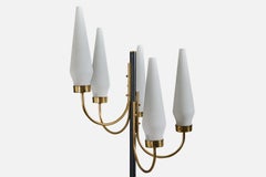 Italian Designer, Floor Lamp, Brass, Metal, Glass, Marble, Italy, 1950s