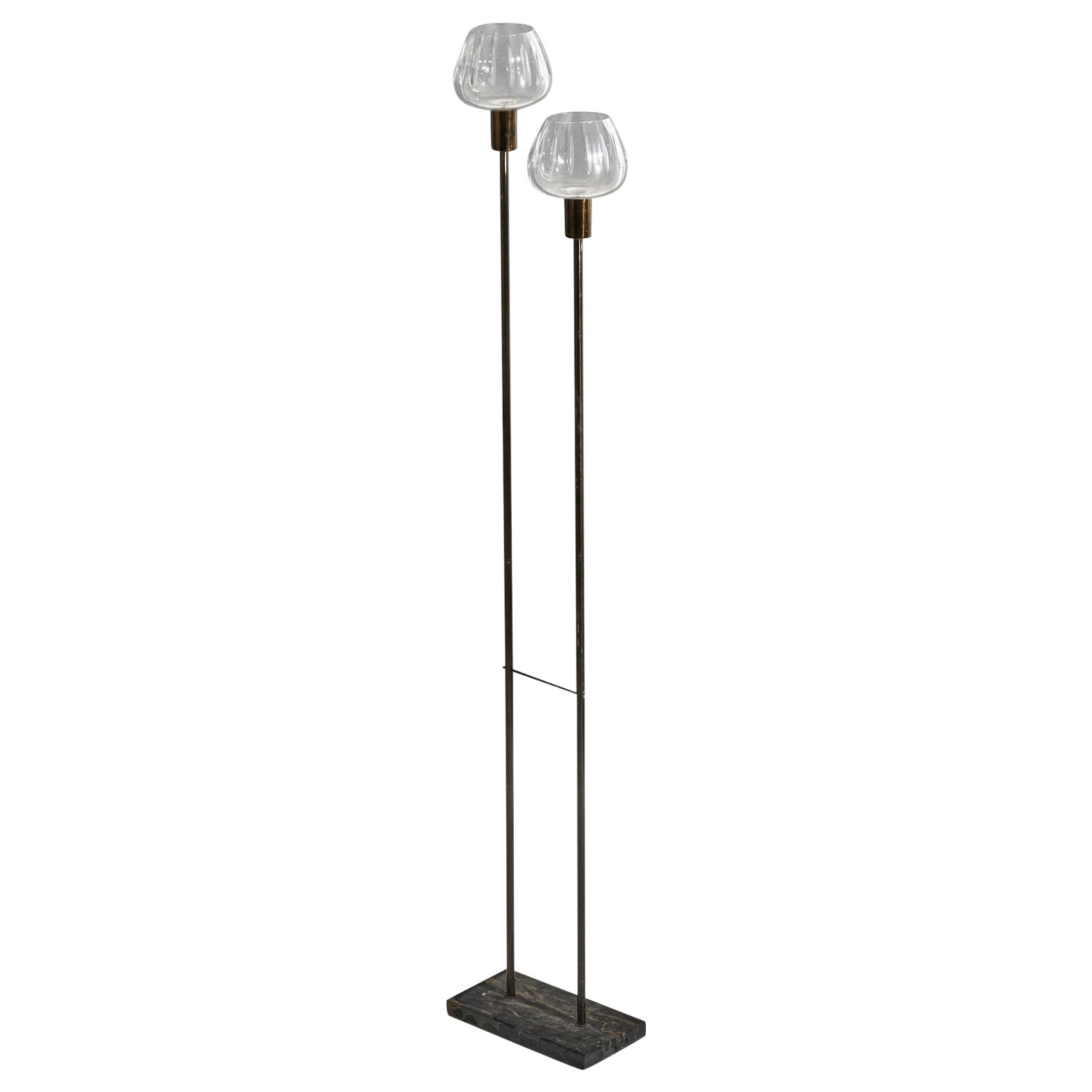 Italian Designer, Floor Lamp, Brass, Metal, Glass, Marble, Italy, 1950s