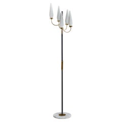 Italian Designer, Floor Lamp, Brass, Metal, Glass, Marble, Italy, 1950s