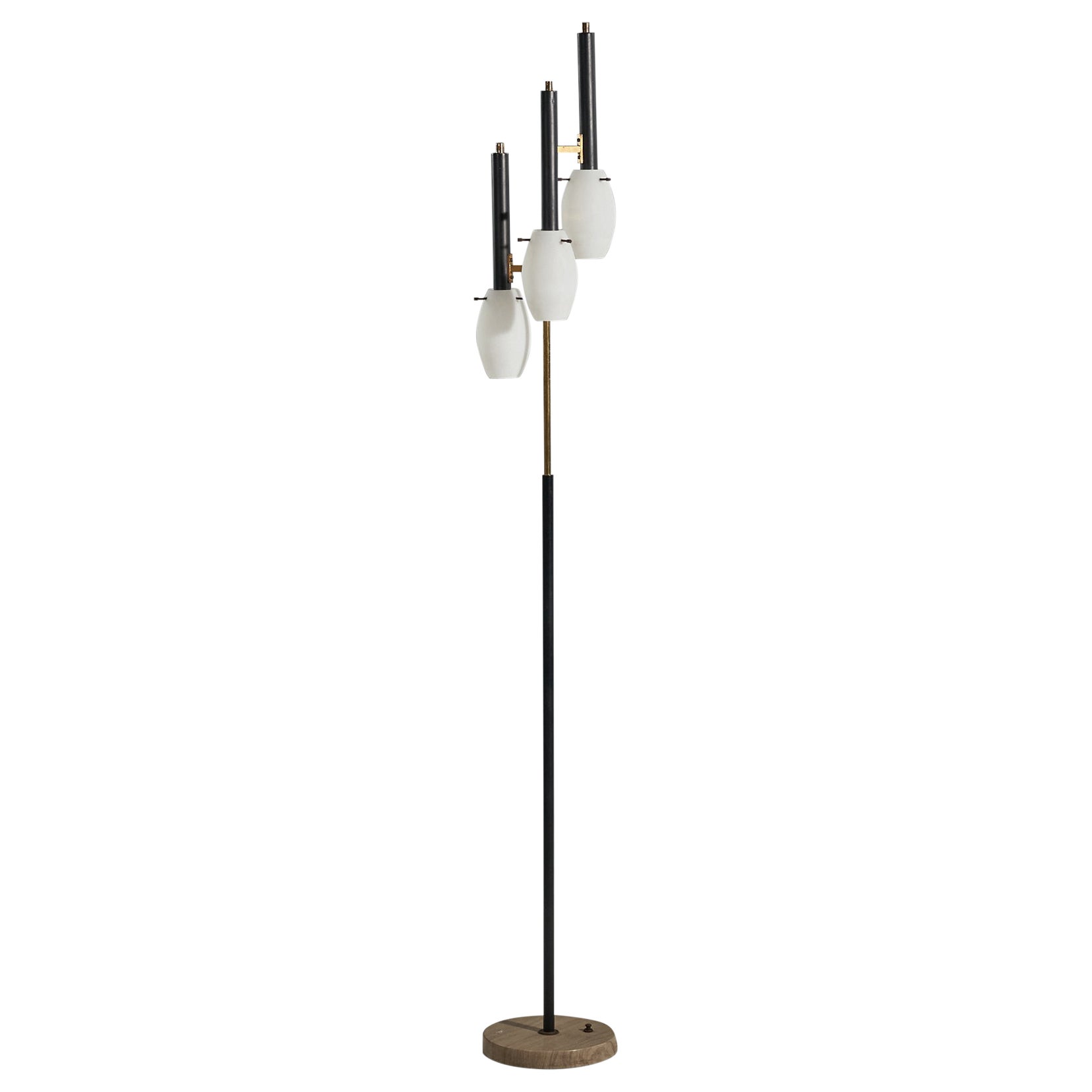 Diseñador italiano, Lámpara de pie, Latón, Metal, Vidrio, Mármol, Italia, Años 1960