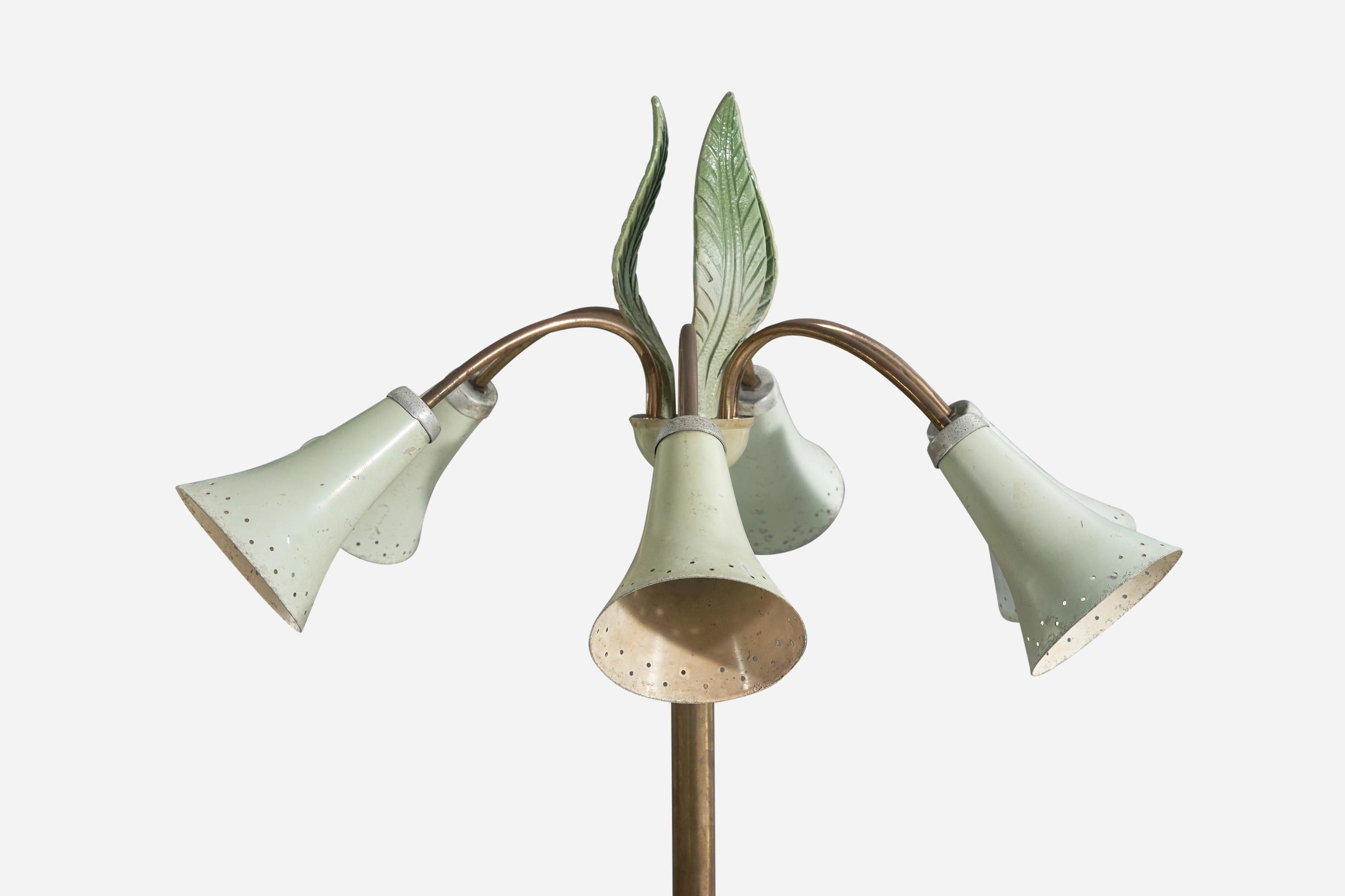 Mid-Century Modern Italian Designer, Floor Lamp, Brass, Metal, Iron, Italy, 1940s For Sale