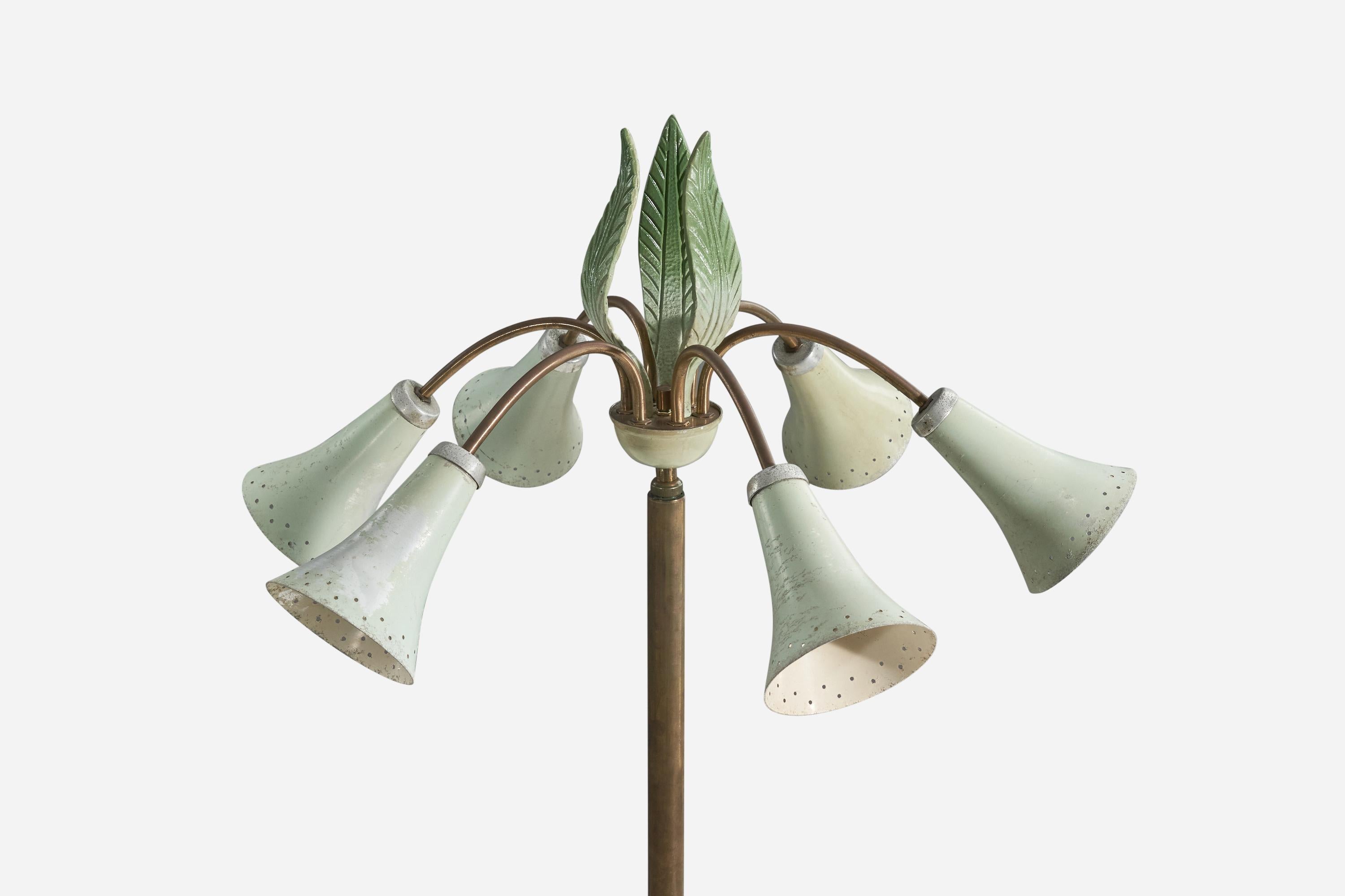 Designer italien, lampadaire, laiton, métal, fer, Italie, années 1940 Bon état - En vente à High Point, NC