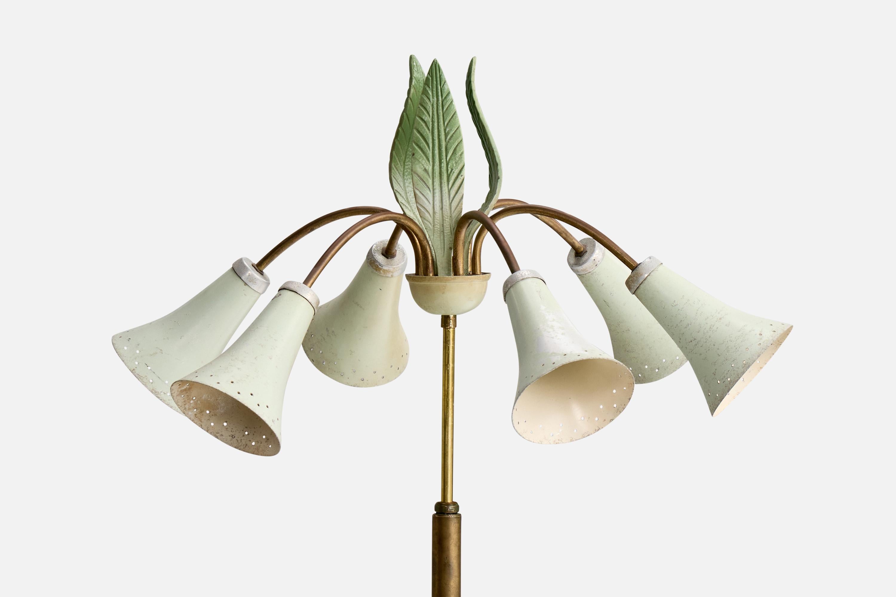 Mid-Century Modern Italian Designer, Floor Lamp, Brass, Metal, Iron, Italy, 1950s For Sale