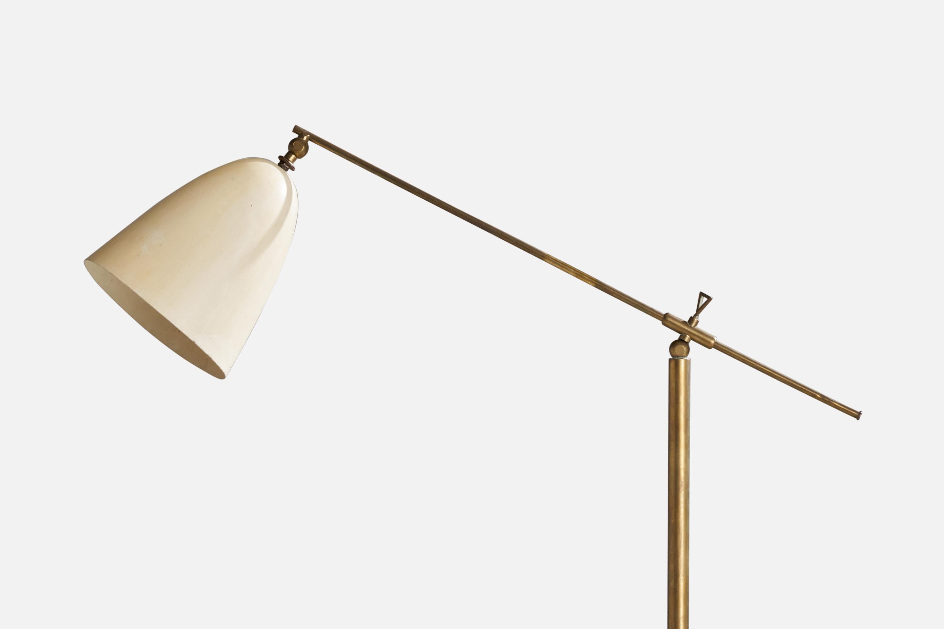 Mid-Century Modern Italian Designer, Floor Lamp, Brass, Metal, Italy, 1950s For Sale