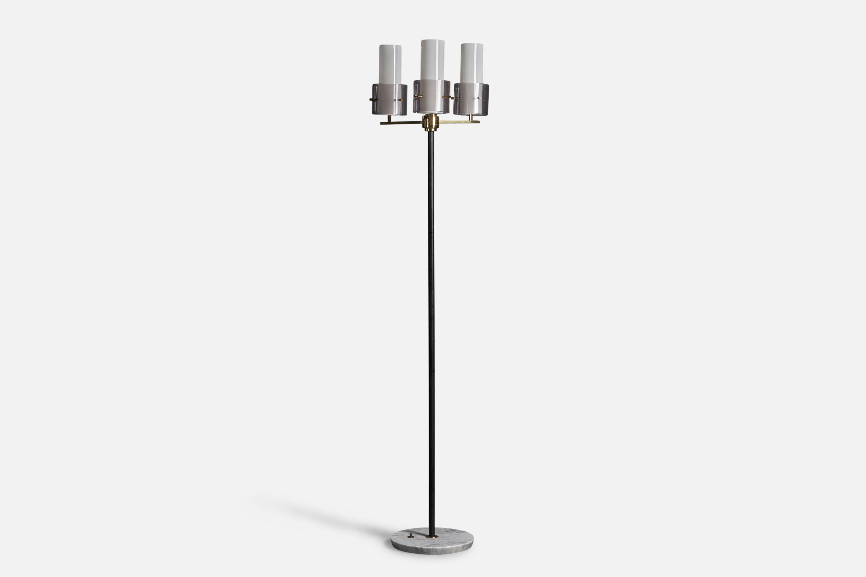 A brass, metal, marble and acrylic floor lamp designed and produced in Italy, c. 1960s.

Overall Dimensions: 70.75