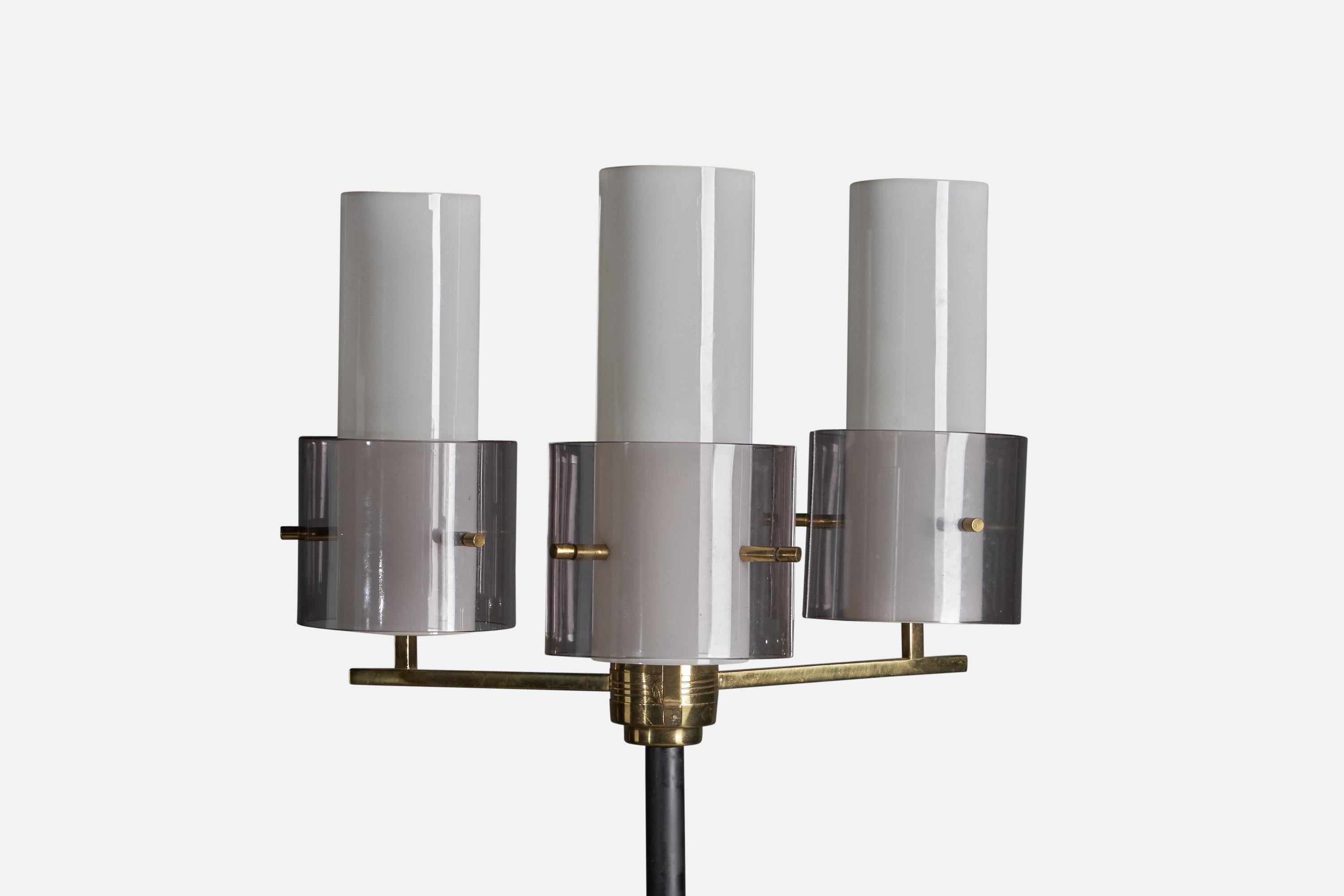 Italian Designer, Floor Lamp, Brass, Metal, Marble, Acrylic, Italy, 1960s In Good Condition For Sale In High Point, NC