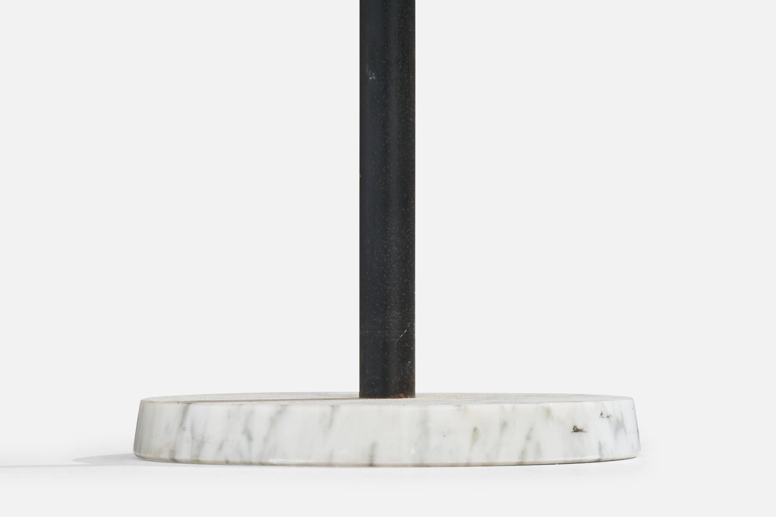 Italian Designer, Floor Lamp, Brass, Metal, Marble, Fabric, Italy, 1950s For Sale 6