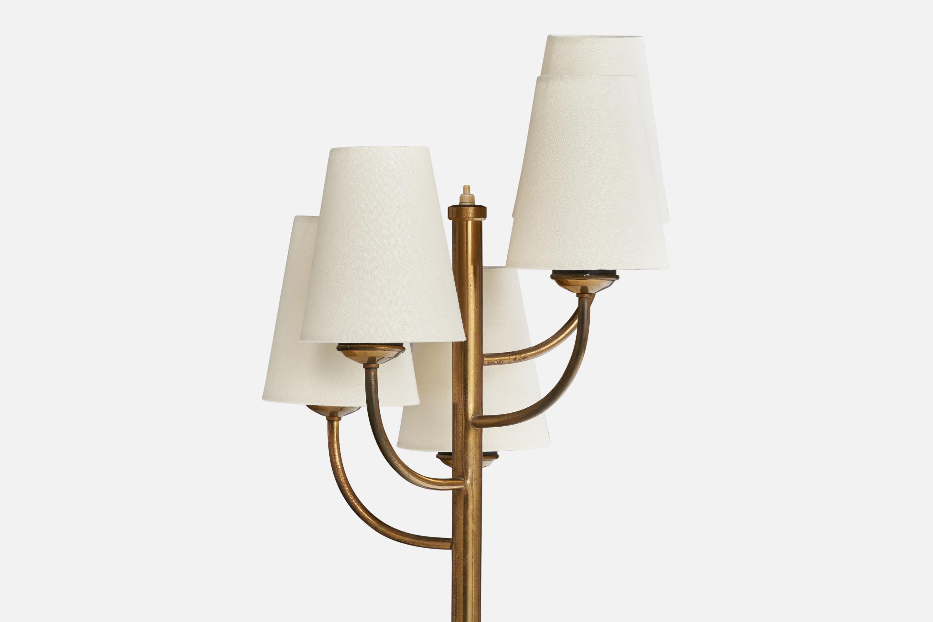 Mid-20th Century Italian Designer, Floor Lamp, Brass, Metal, Marble, Fabric, Italy, 1950s For Sale