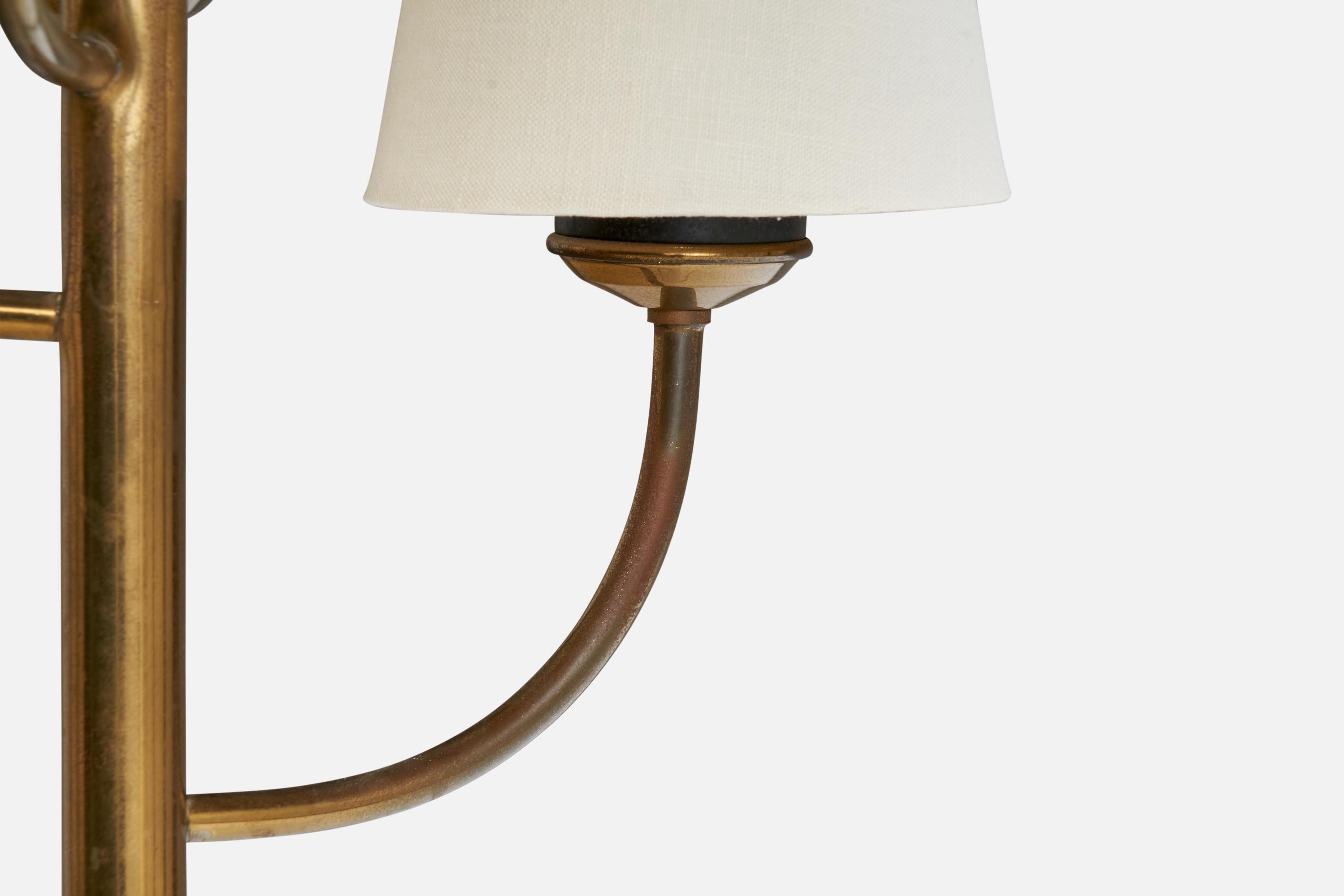 Italian Designer, Floor Lamp, Brass, Metal, Marble, Fabric, Italy, 1950s For Sale 1