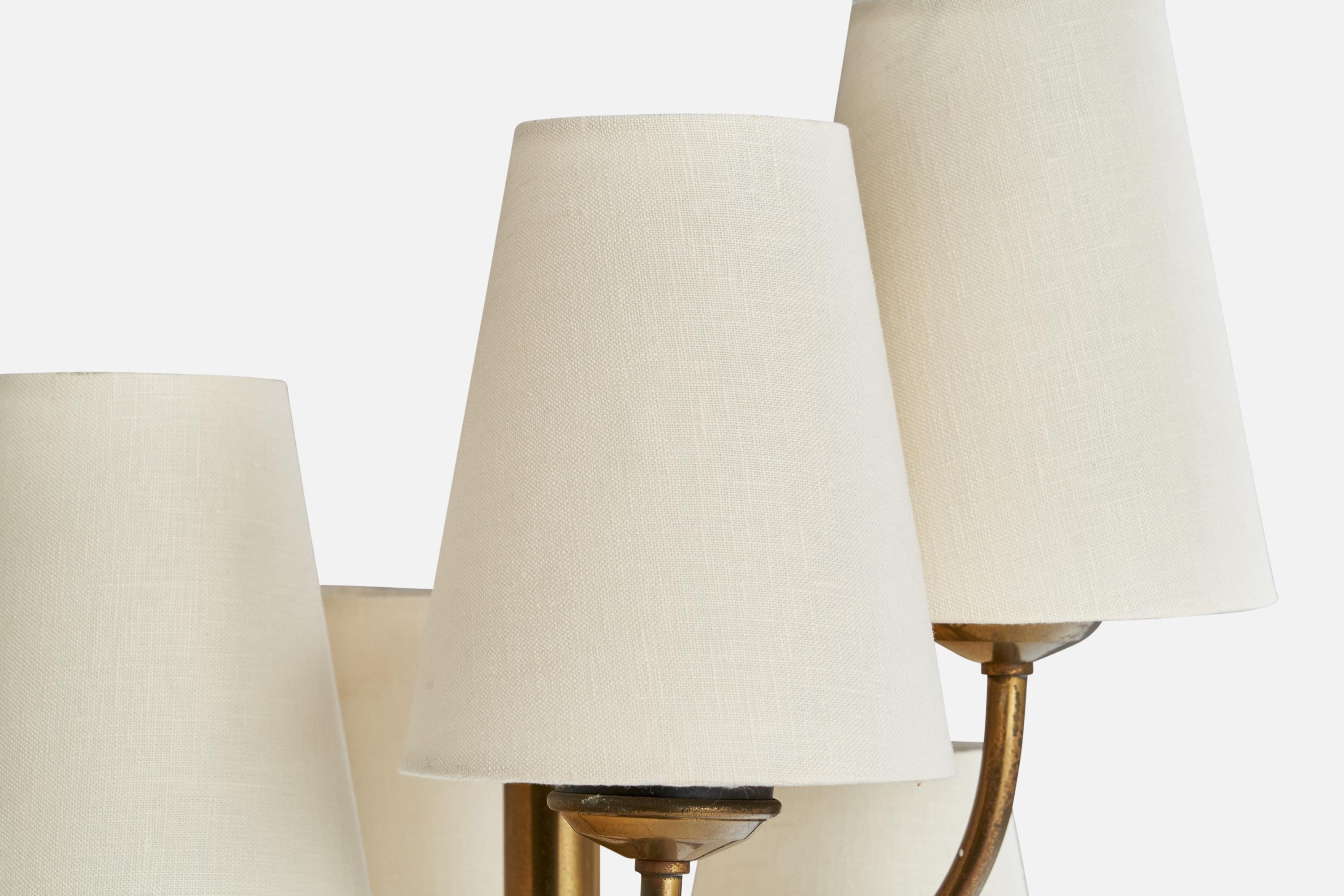 Italian Designer, Floor Lamp, Brass, Metal, Marble, Fabric, Italy, 1950s For Sale 2