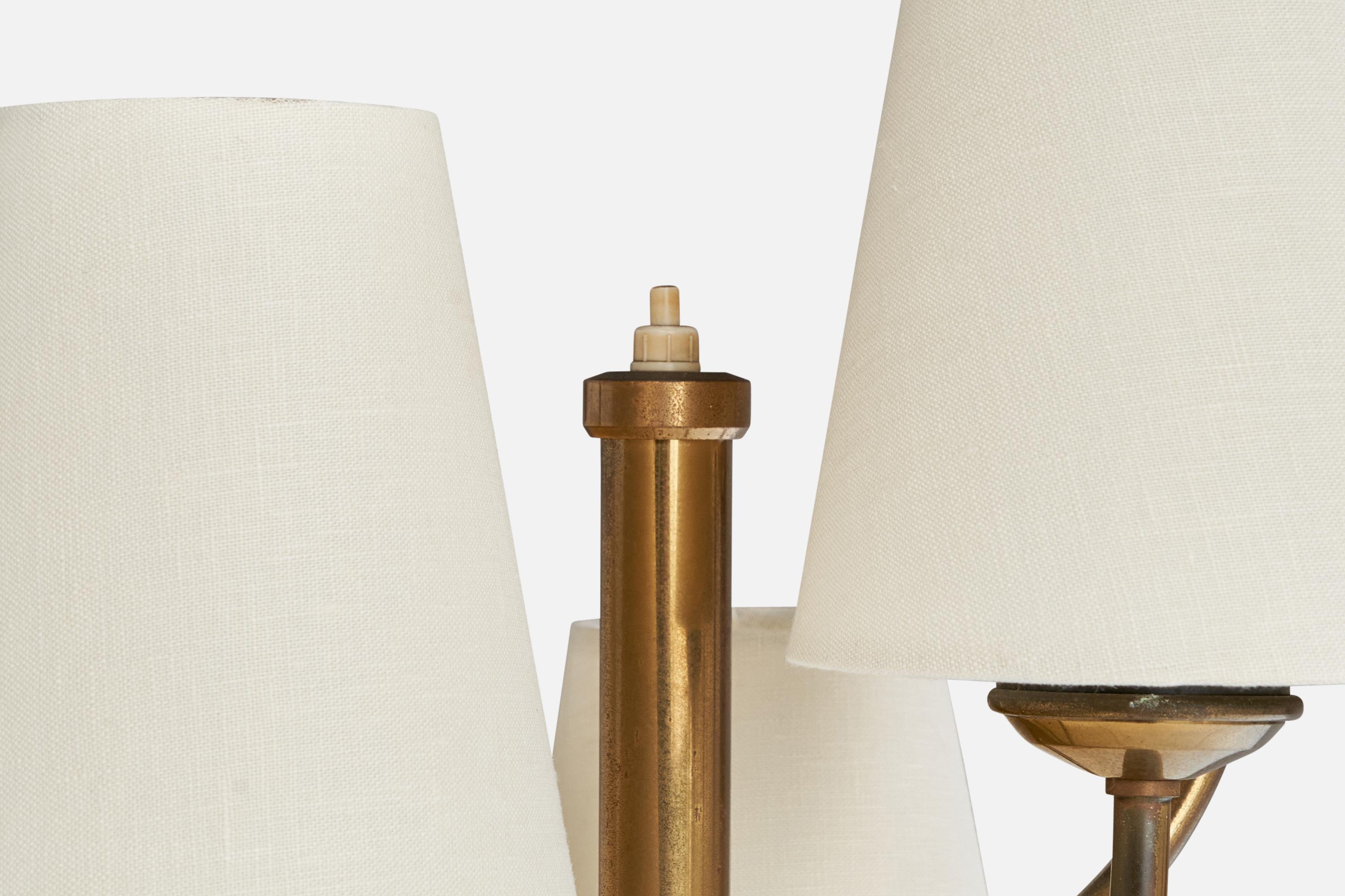 Italian Designer, Floor Lamp, Brass, Metal, Marble, Fabric, Italy, 1950s For Sale 3