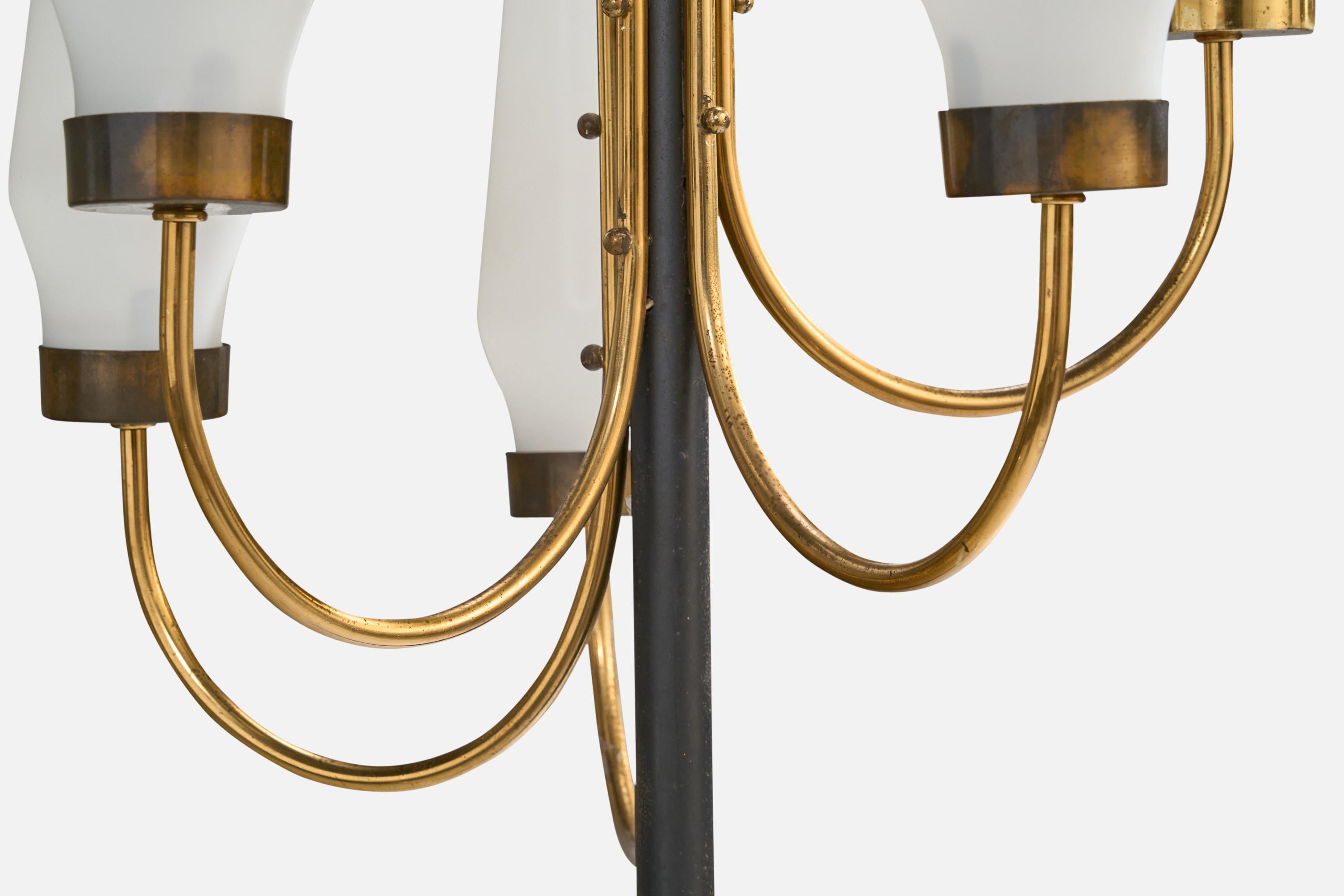 Italian Designer, Floor Lamp, Brass, Metal, Marble, Glass, Italy, 1950s For Sale 6