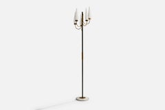 Italian Designer, Floor Lamp, Brass, Metal, Marble, Glass, Italy, 1950s