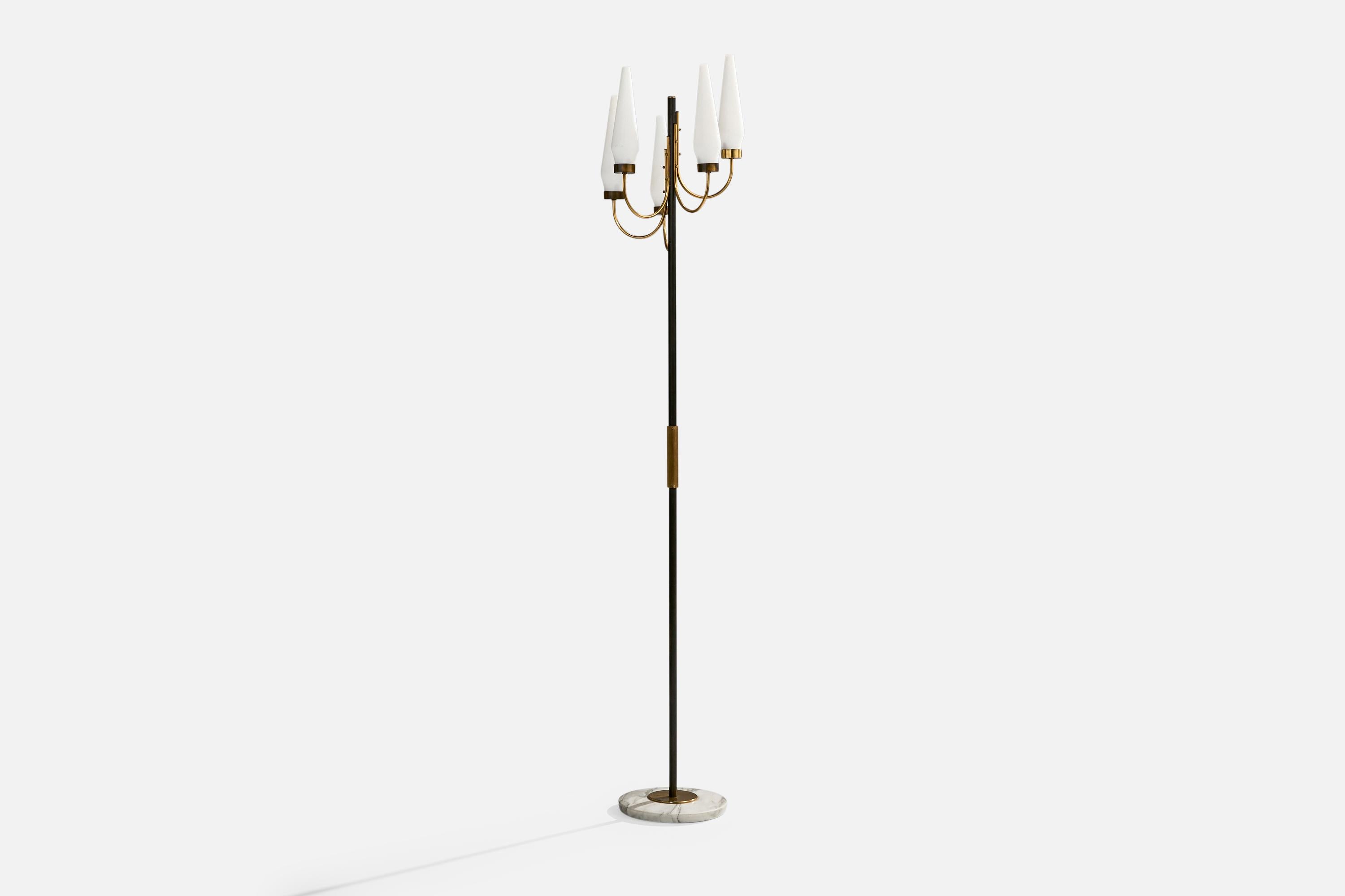 Italian Designer, Floor Lamp, Brass, Metal, Marble, Glass, Italy, 1950s In Good Condition For Sale In High Point, NC
