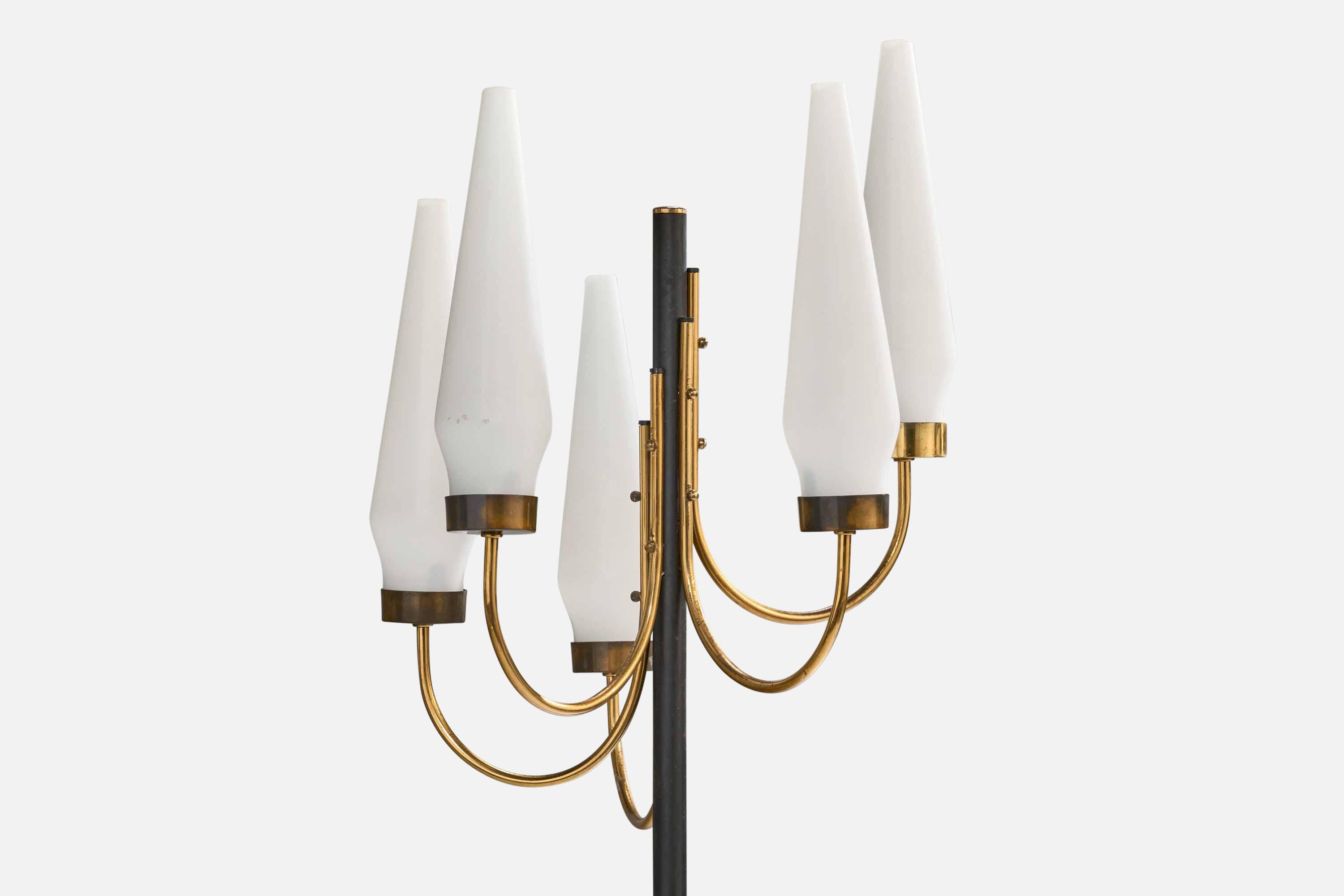 Italian Designer, Floor Lamp, Brass, Metal, Marble, Glass, Italy, 1950s For Sale 2