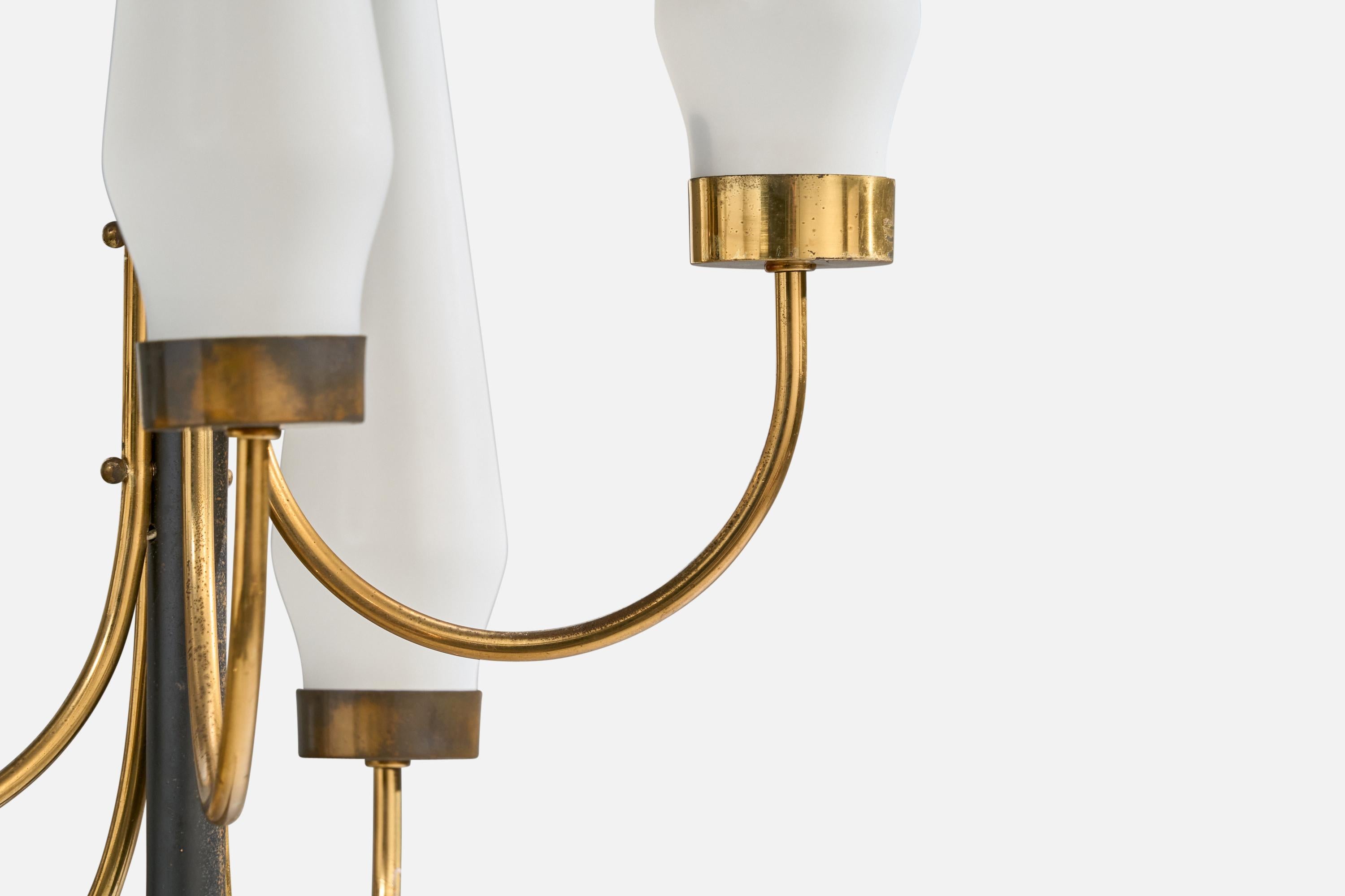 Italian Designer, Floor Lamp, Brass, Metal, Marble, Glass, Italy, 1950s For Sale 3