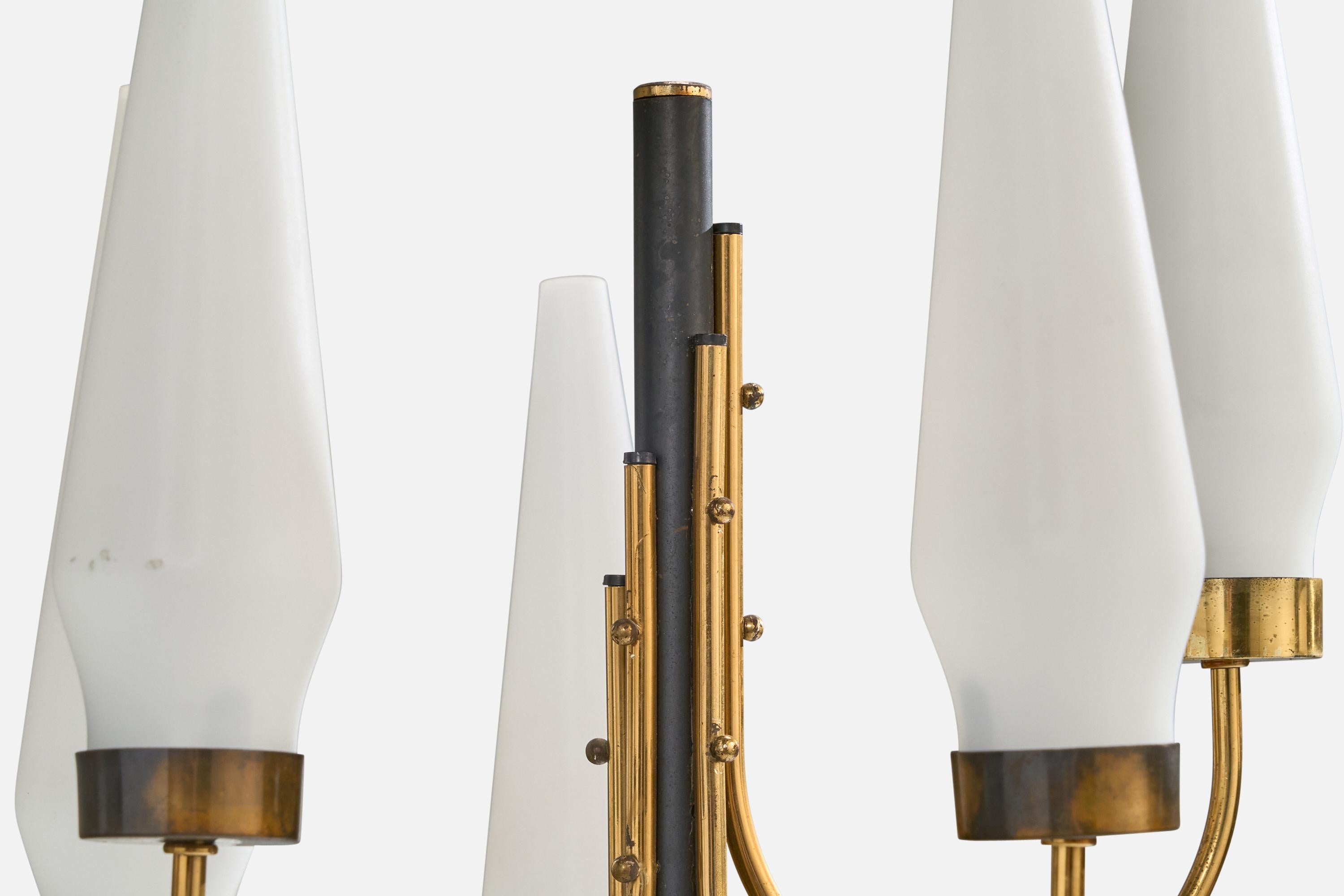Italian Designer, Floor Lamp, Brass, Metal, Marble, Glass, Italy, 1950s For Sale 5
