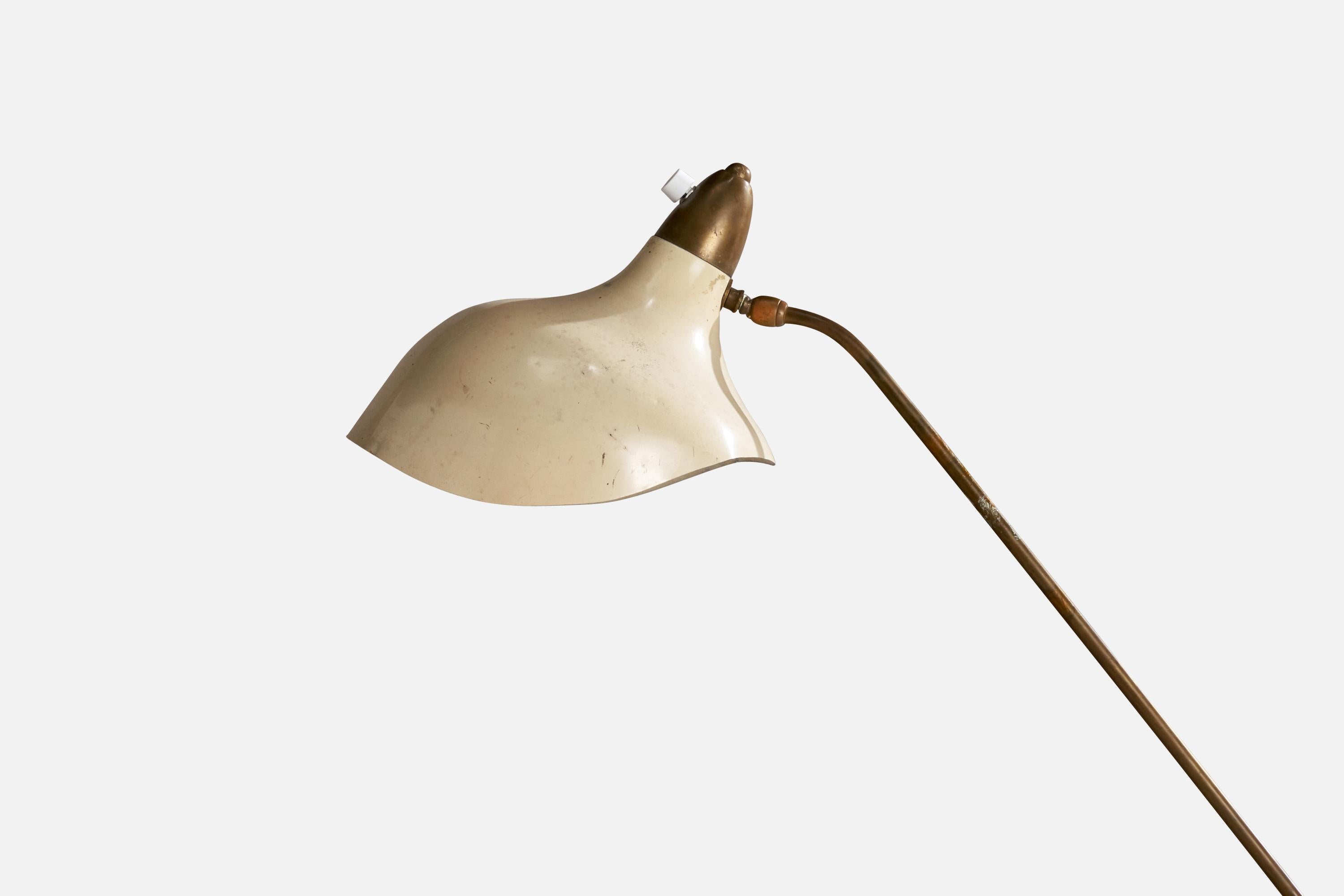 Mid-Century Modern Italian Designer, Floor Lamp, Brass, Metal, Marble, Italy, 1950s For Sale