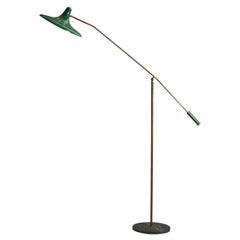 Lampada da terra di design italiano, ottone, metallo, marmo, Italia, anni '1950