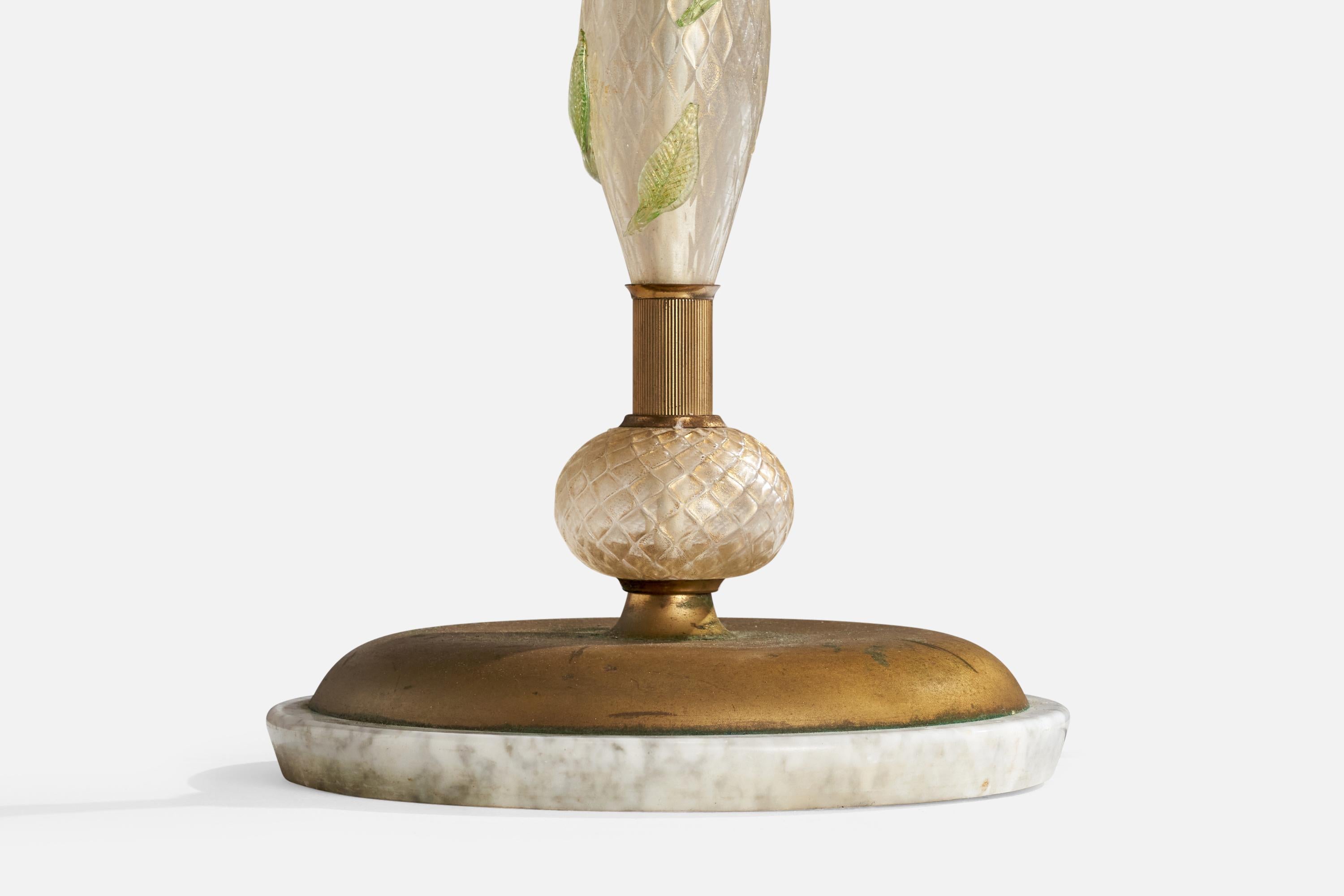 Italian Designer, Floor Lamp, Brass, Murano Glass, Marble, Fabric, Italy, 1930s For Sale 6