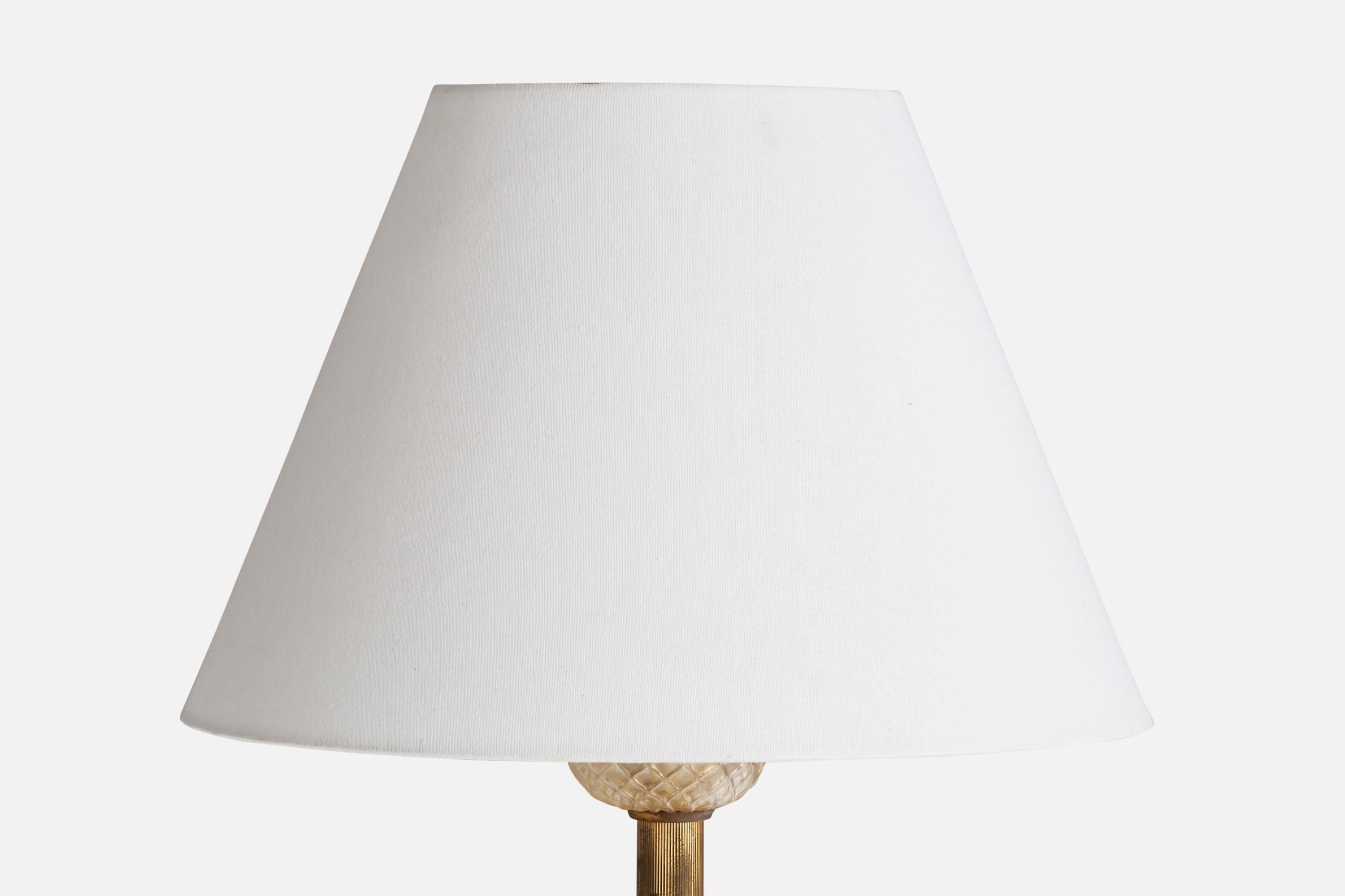 Italian Designer, Floor Lamp, Brass, Murano Glass, Marble, Fabric, Italy, 1930s In Good Condition For Sale In High Point, NC