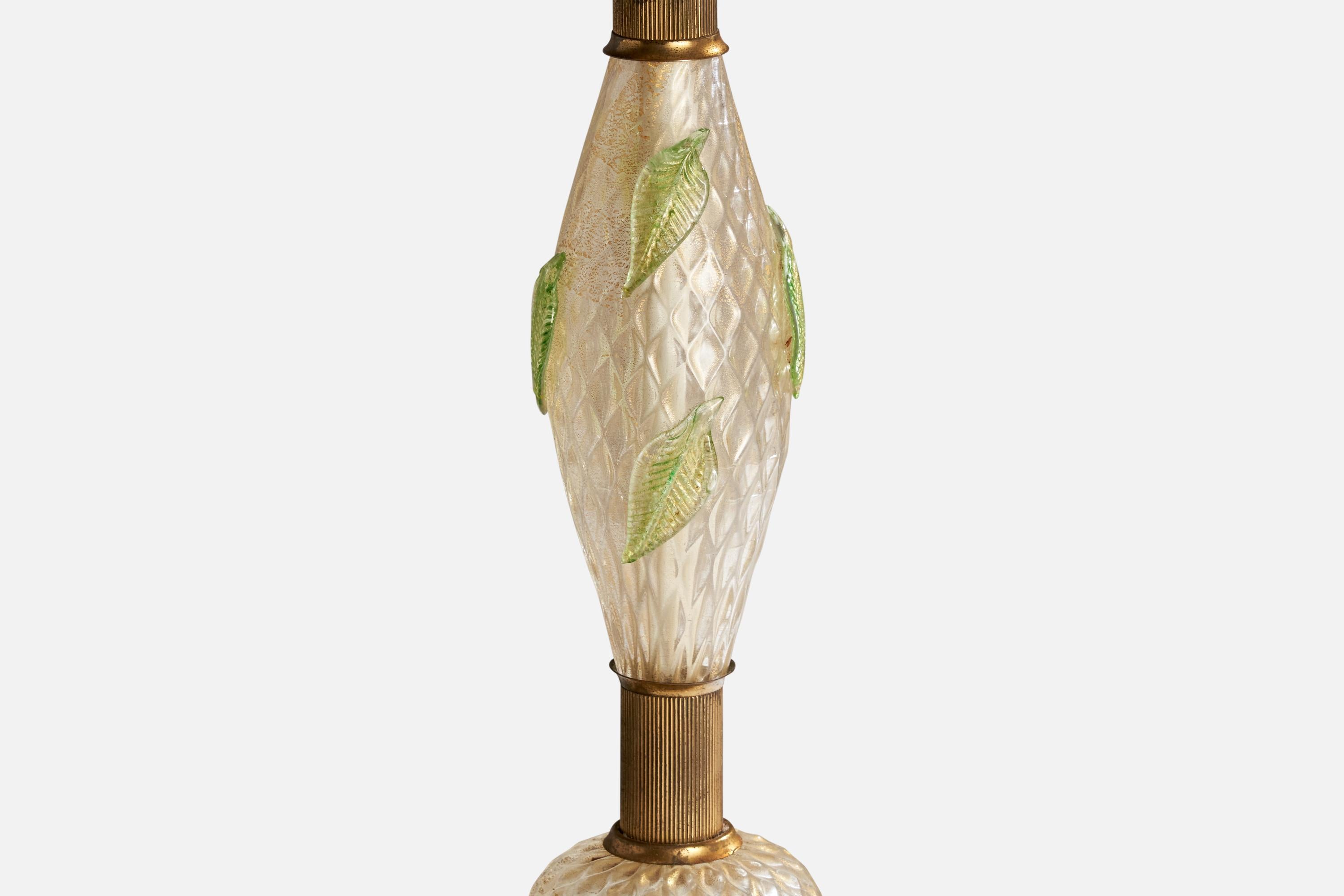 Italian Designer, Floor Lamp, Brass, Murano Glass, Marble, Fabric, Italy, 1930s For Sale 1