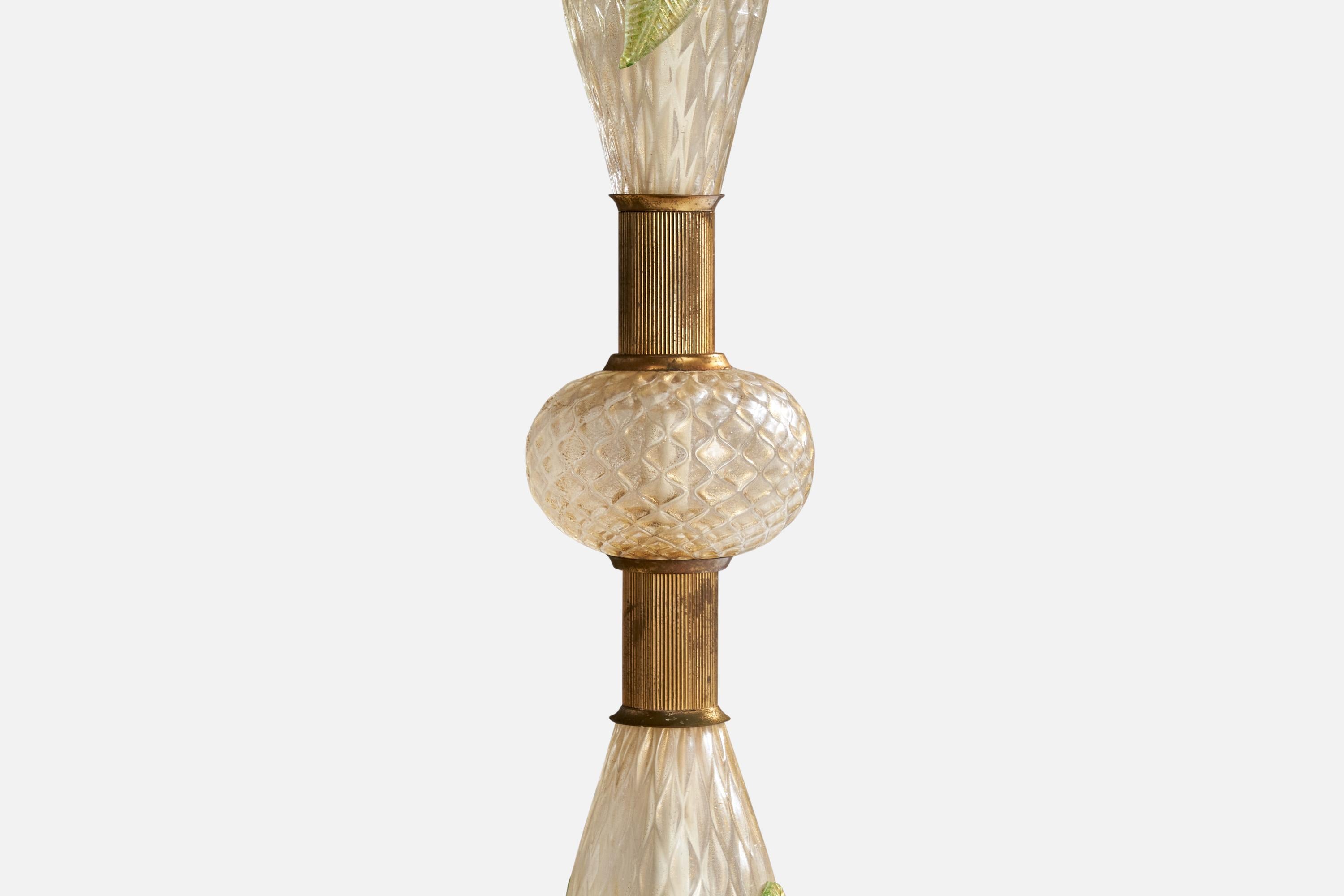 Italian Designer, Floor Lamp, Brass, Murano Glass, Marble, Fabric, Italy, 1930s For Sale 2
