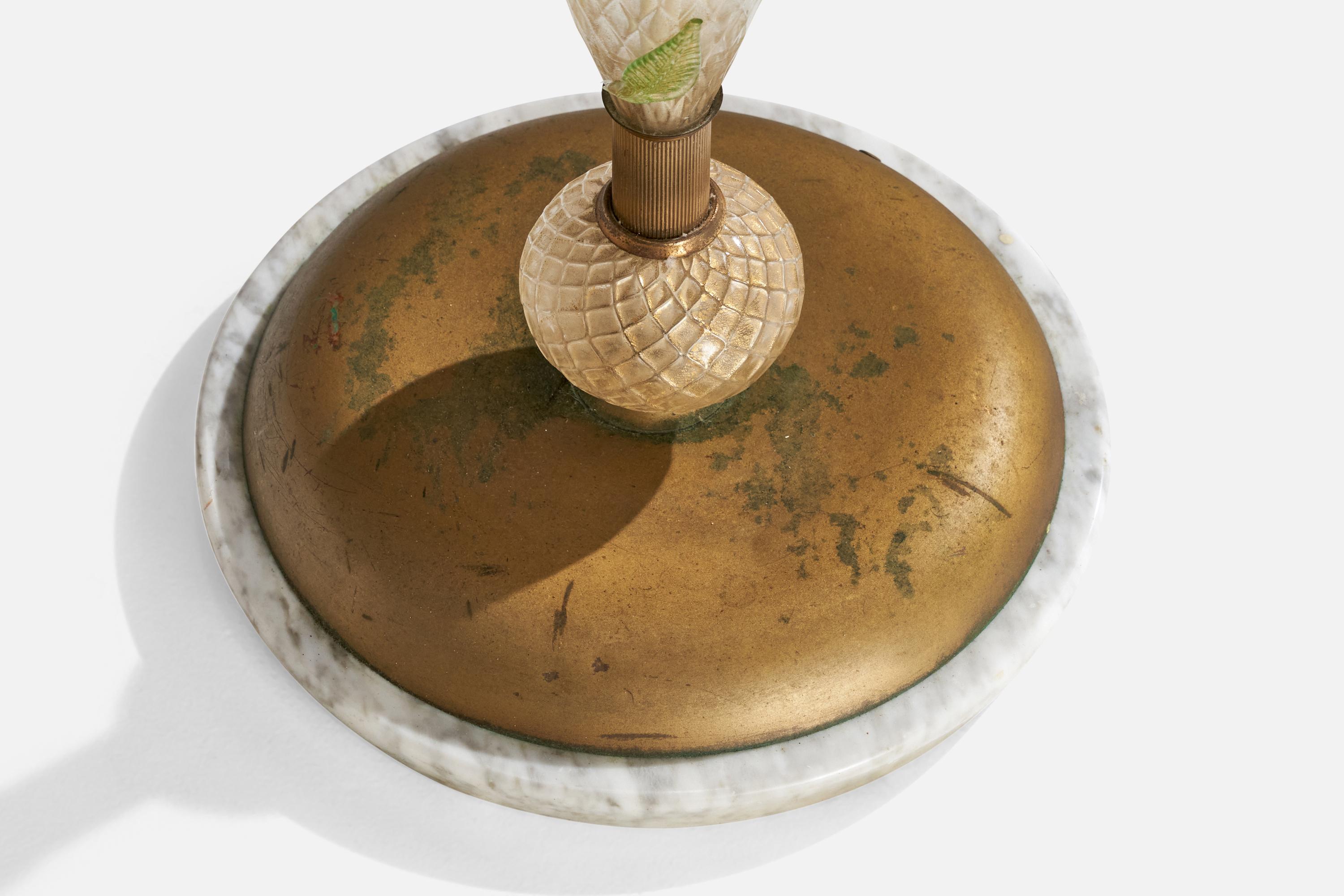 Italian Designer, Floor Lamp, Brass, Murano Glass, Marble, Fabric, Italy, 1930s For Sale 5