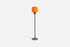 Italian Designer, Floor Lamp, Brass, Orange Glass, Marble, Italy, 1940s