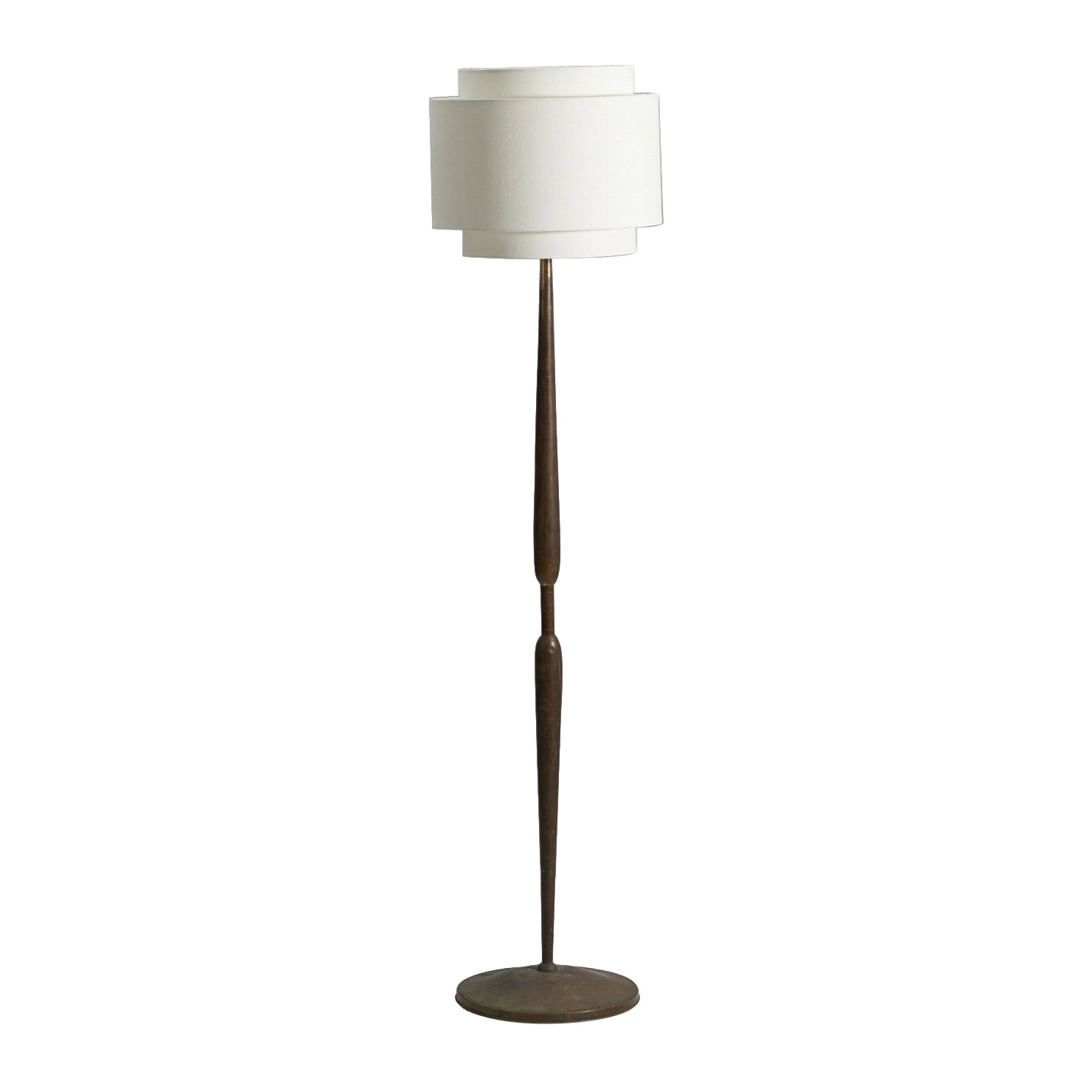 Italian Designer, Floor Lamp, Brass, Rattan, Fabric, Italy, 1940s