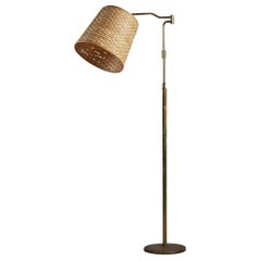 Lampadaire de designer italien, laiton, rotin, Italie, années 1940