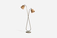 Italian Designer, Floor Lamp, Brass, Rattan, Metal, Italy, 1940s