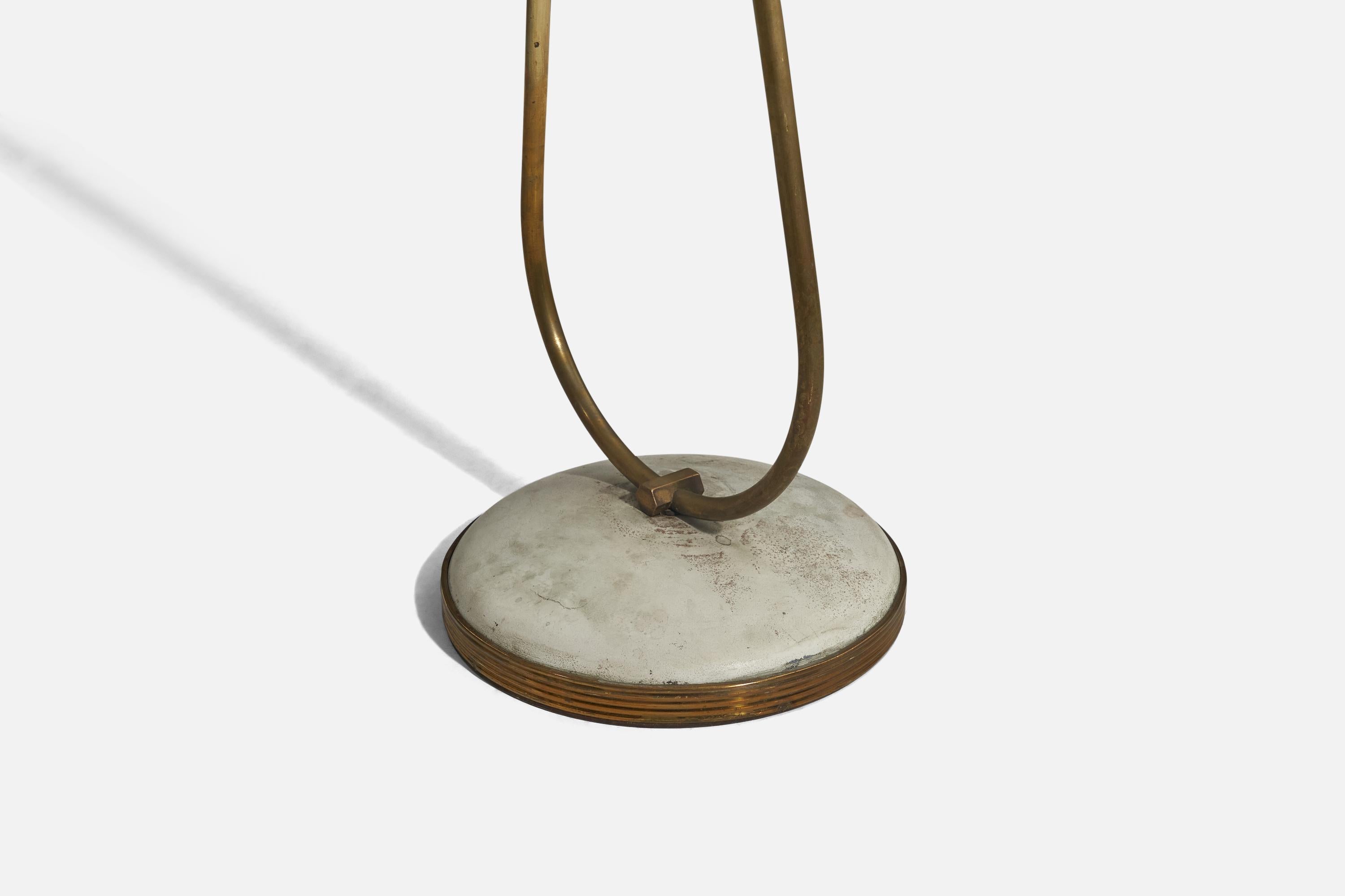 Italian Designer, Floor Lamp, Brass, Rattan, Metal, Italy, 1940s For Sale 1