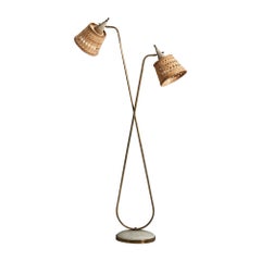 Italian Designer, Floor Lamp, Brass, Rattan, Metal, Italy, 1940s