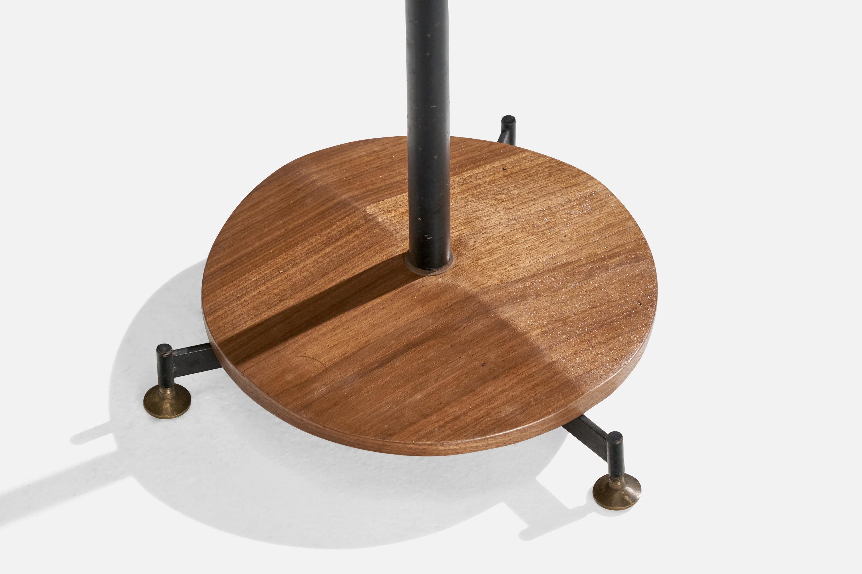 Lampada da terra di design italiano, ottone, teak, vetro, metallo, Italia, anni '50 in vendita 1
