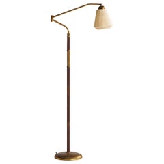 Italian Designer, Floor Lamp, Brass, Vinyl, Fabric, Italy, 1940s